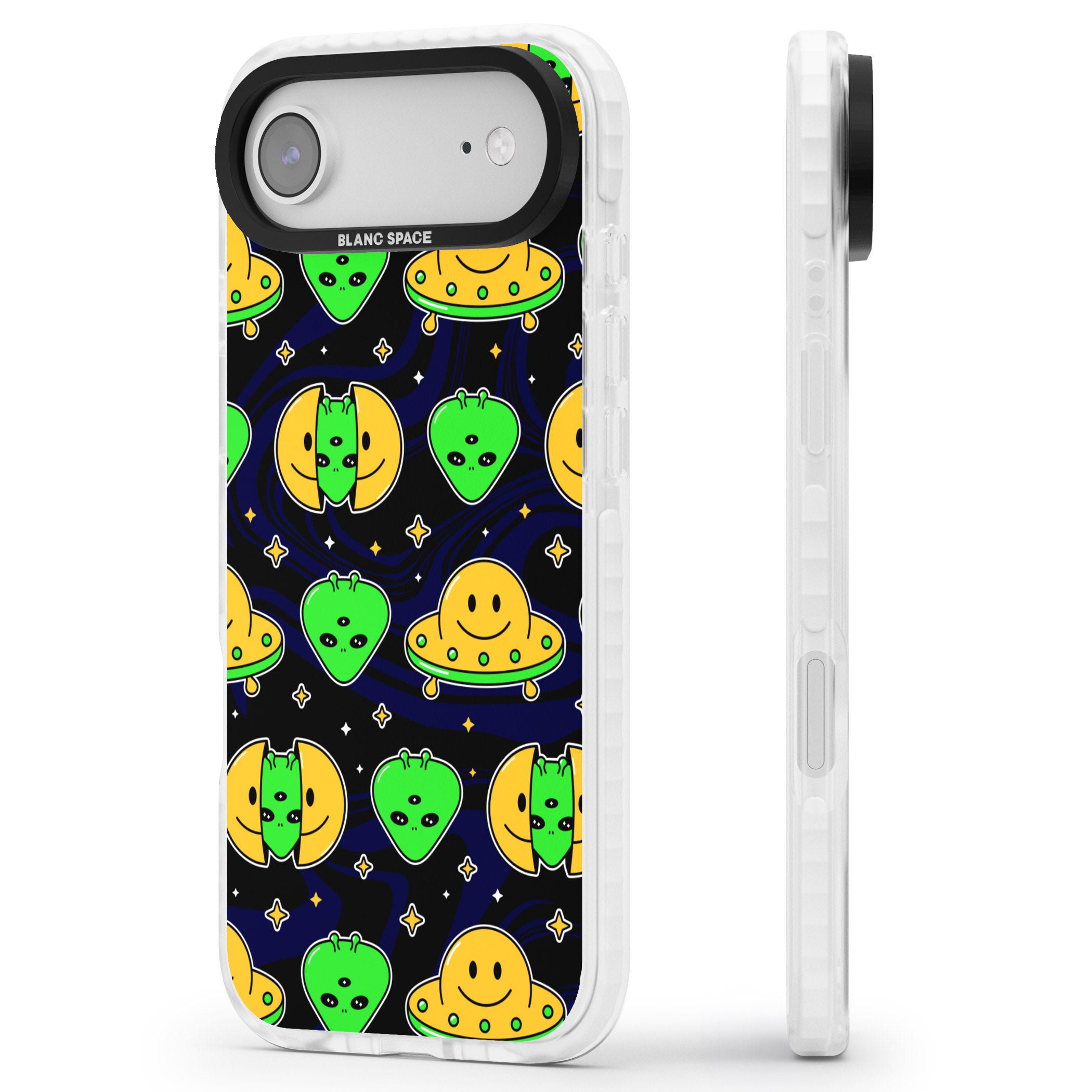 Alien Head Pattern iPhone 17 Air Impact Pro Clear Phone Case Side Profile