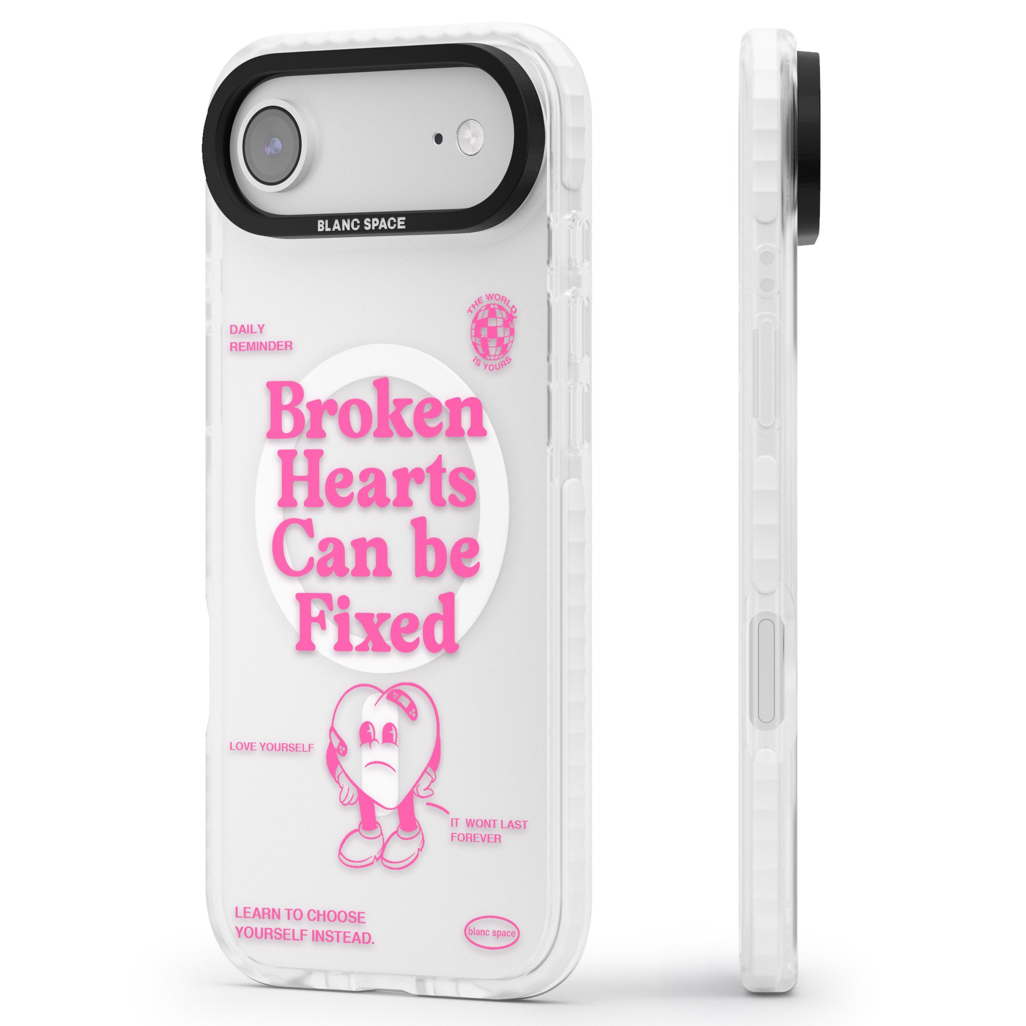 Broken Hearts Can Be Fixed iPhone 17 Air Impact Pro Clear Phone Case Side Profile