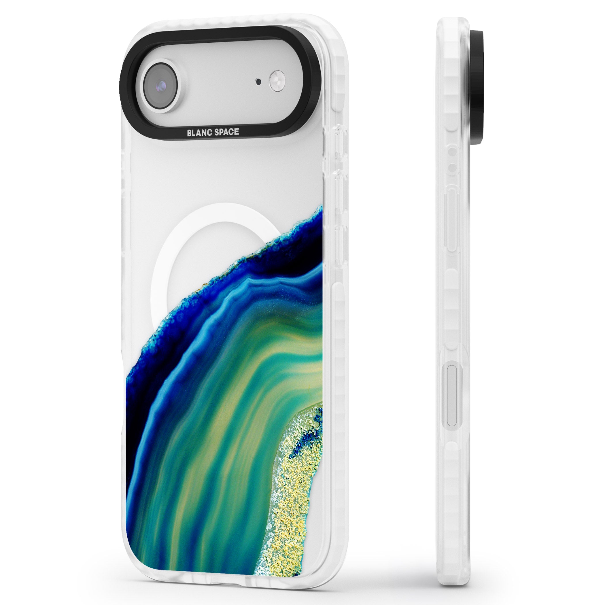 Green & Blue Emerald Geode iPhone 17 Air Impact Pro Clear Phone Case Side Profile