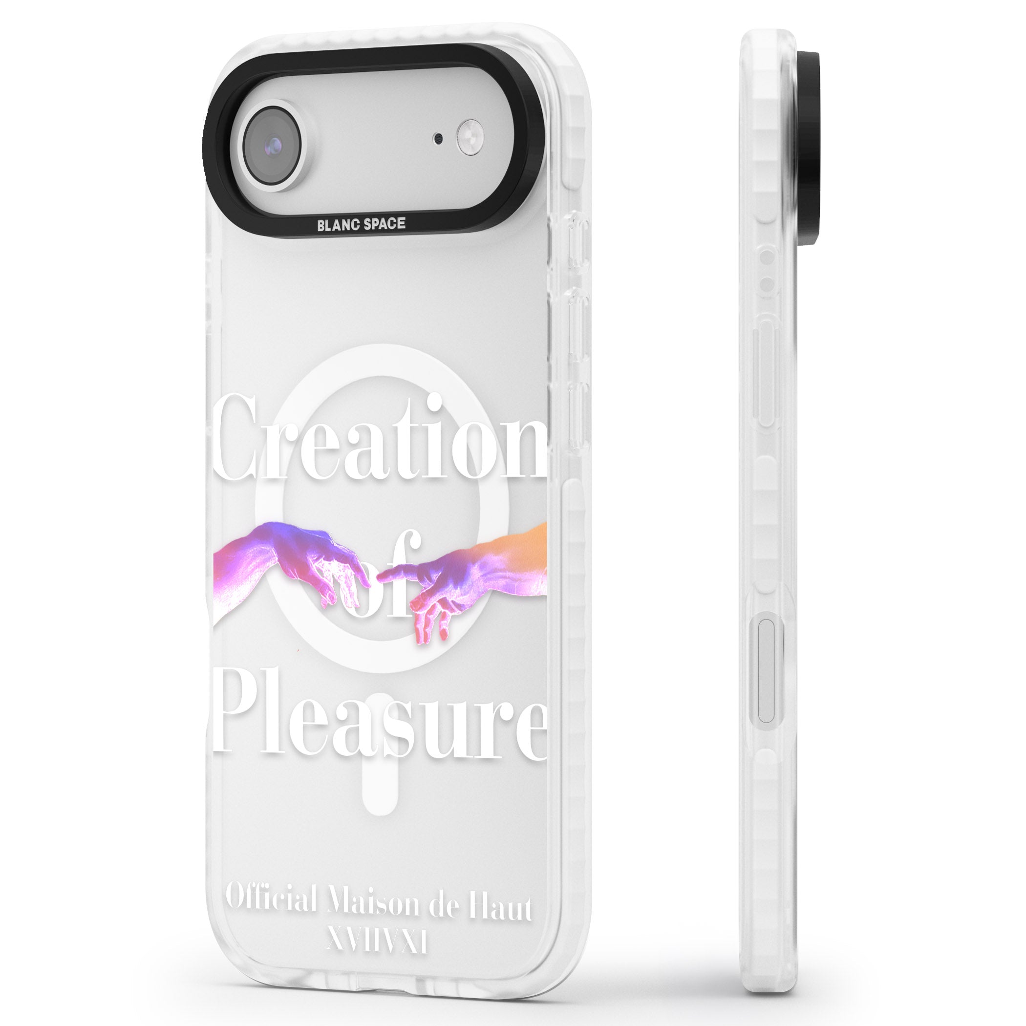 Creation Of Pleasure iPhone 17 Air Impact Pro Clear Phone Case Side Profile