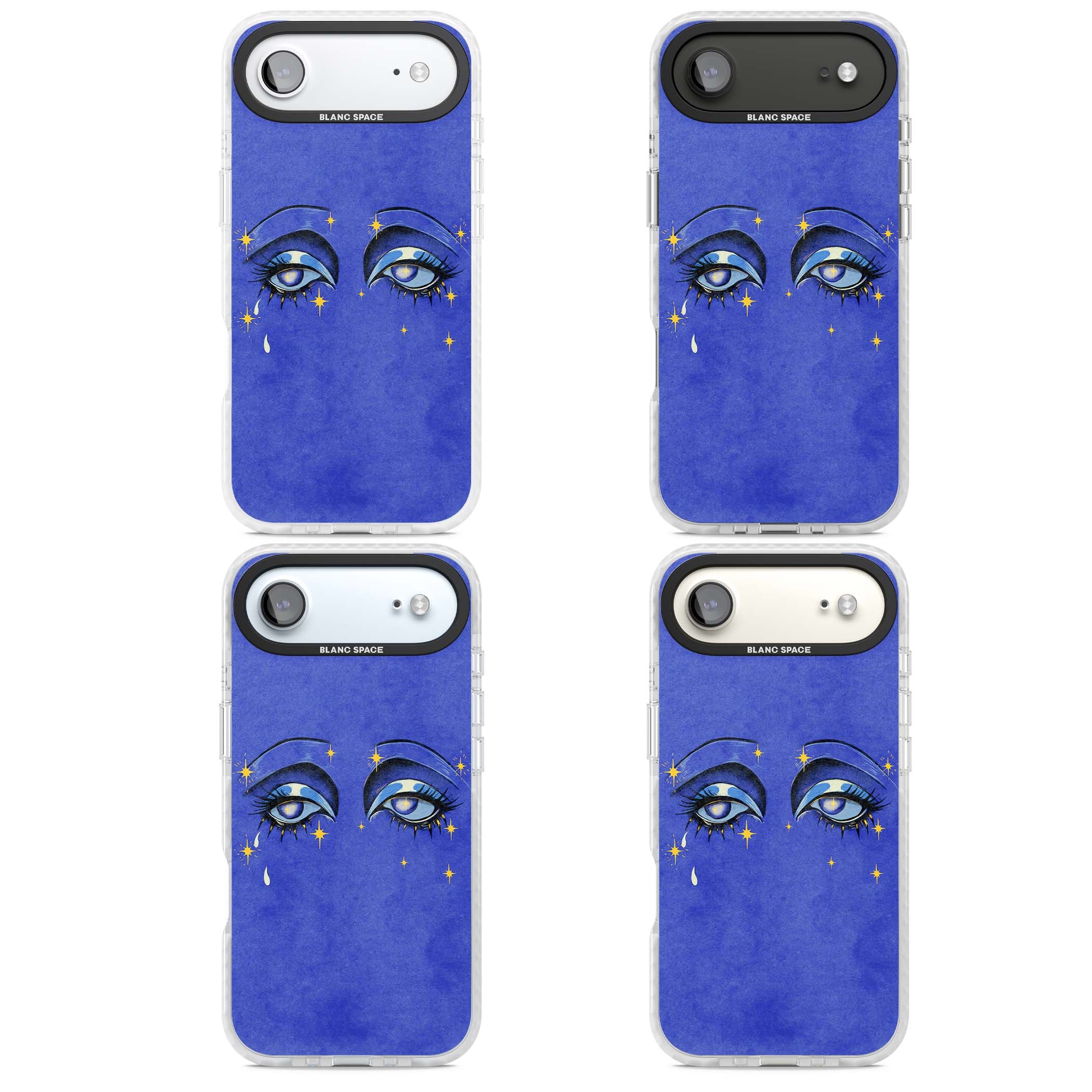 Blue Mystic Eyes celestial iPhone case featuring hand drawn blue mystical eyes, golden stars and a painted tear on indigo | Impact Magsafe case for iPhone Air