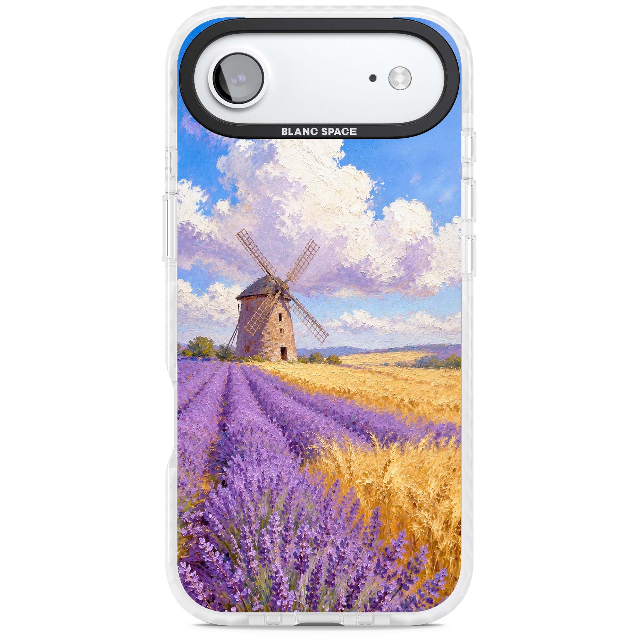 Lavender Mill cottagecore iPhone case featuring a French windmill, lavender field and golden wheat oil painting | Impact Magsafe case for iPhone Air