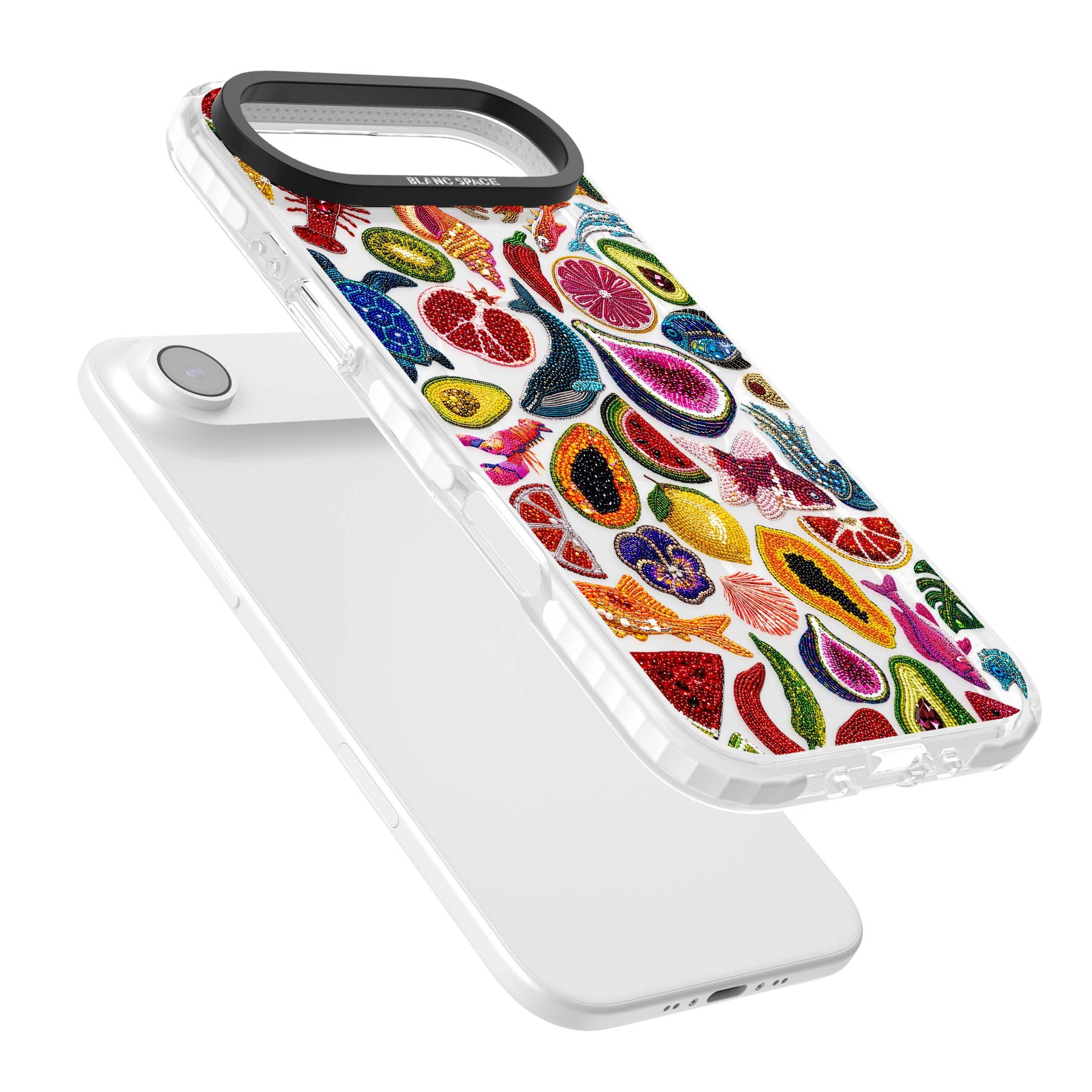 Beaded Tropic tropical iPhone case featuring beaded fruit, fish, crabs and seashells in vibrant colour | Impact Magsafe case for iPhone Air