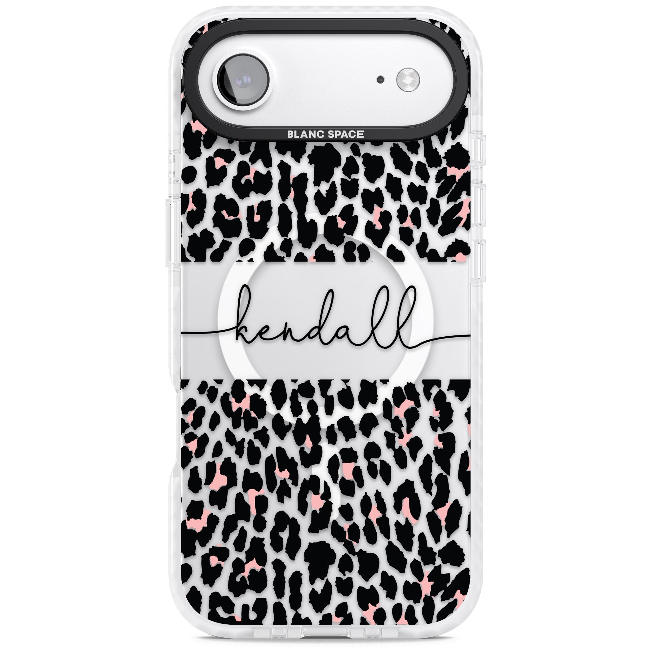 Personalised Cursive Leopard Spots iPhone 17 Air Impact Pro Clear Phone Case