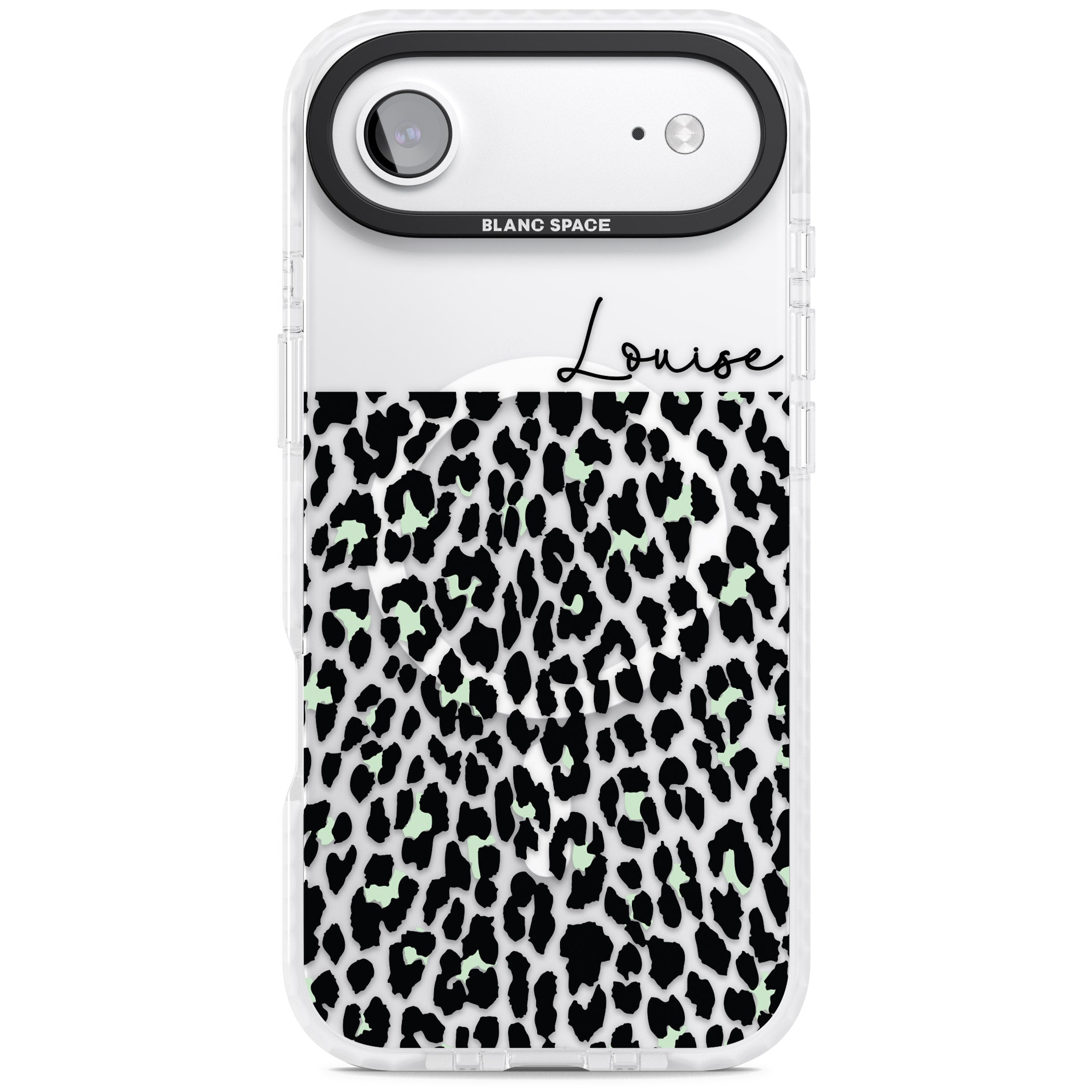 Personalised Seafoam Leopard iPhone 17 Air Impact Pro Clear Phone Case
