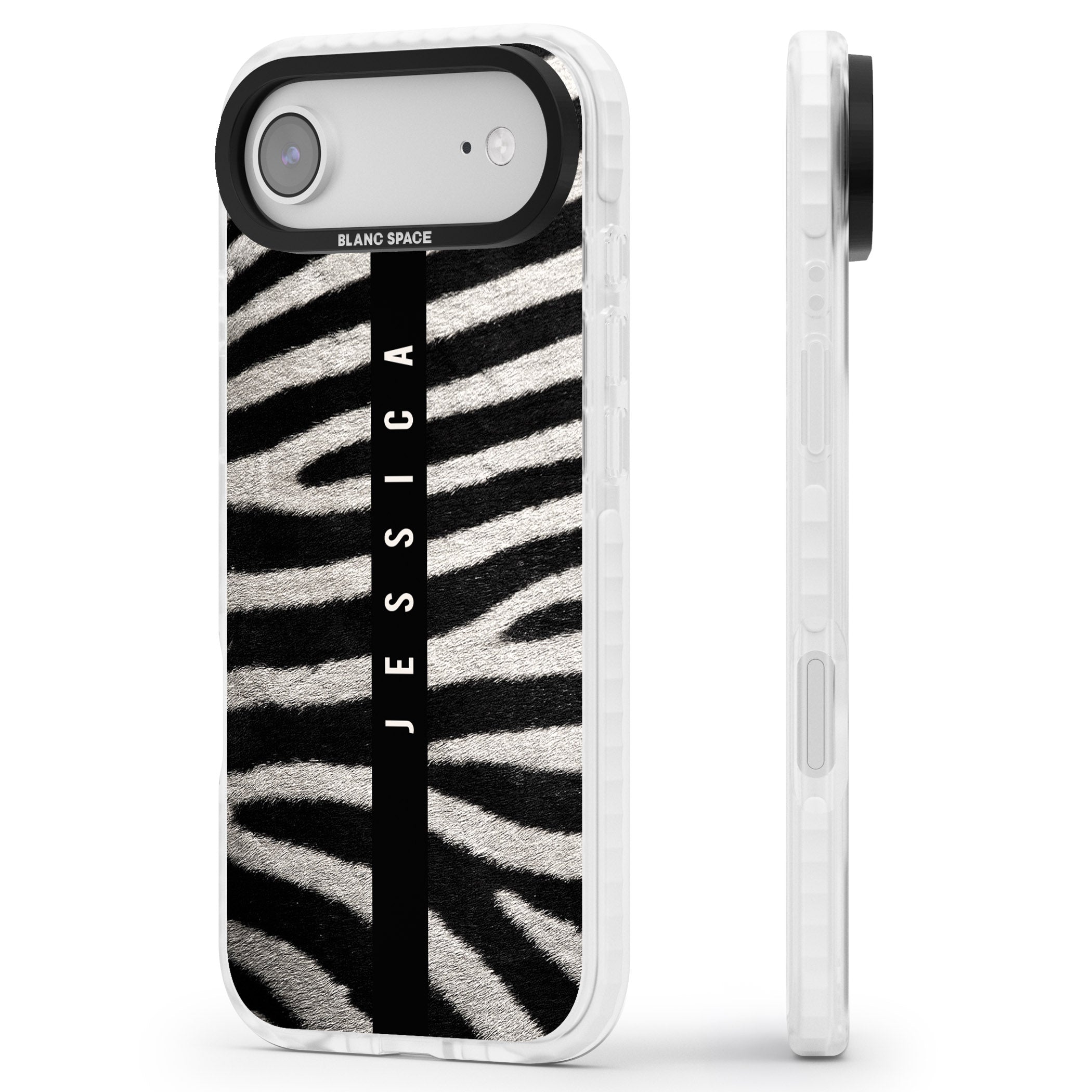 Personalised Zebra Print iPhone 17 Air Impact Pro Clear Phone Case Side Profile