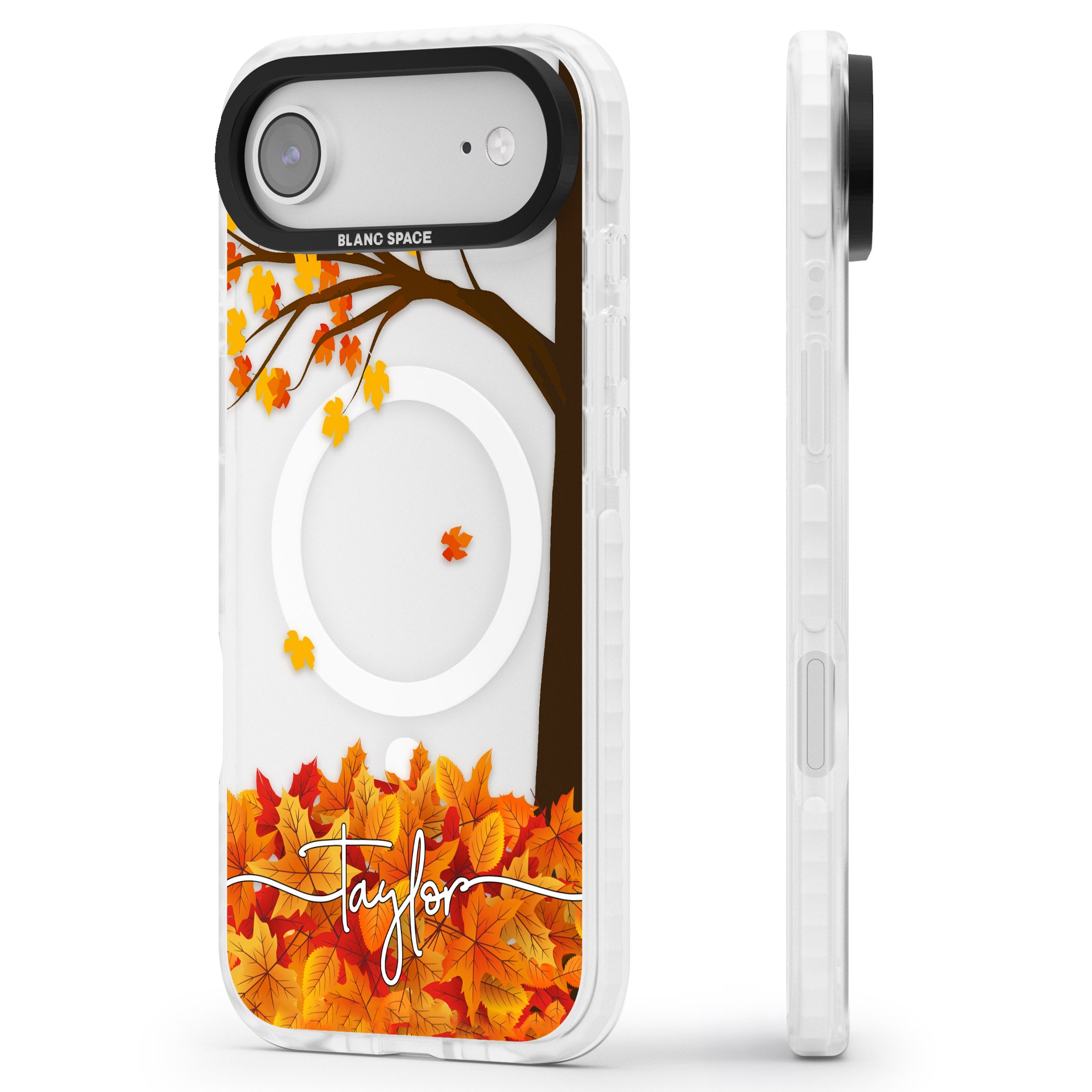 Personalised Autumn Leaves iPhone 17 Air Impact Pro Clear Phone Case Side Profile