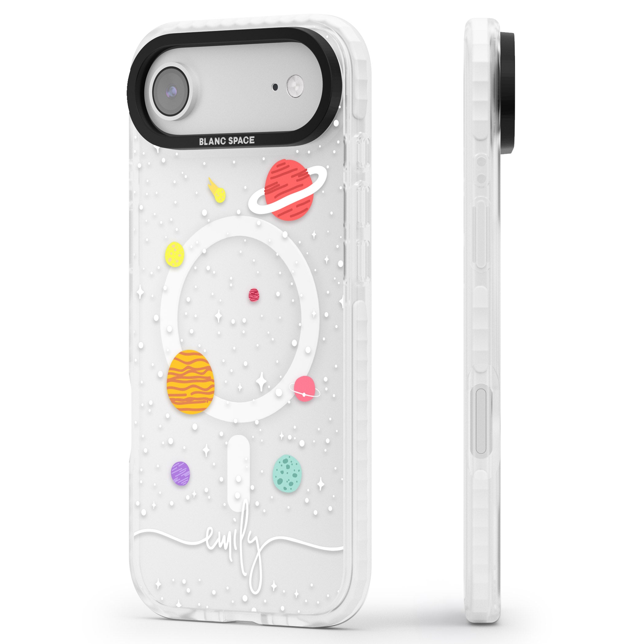 Personalised Cute Cartoon Planet (Clear) iPhone 17 Air Impact Pro Clear Phone Case Side Profile