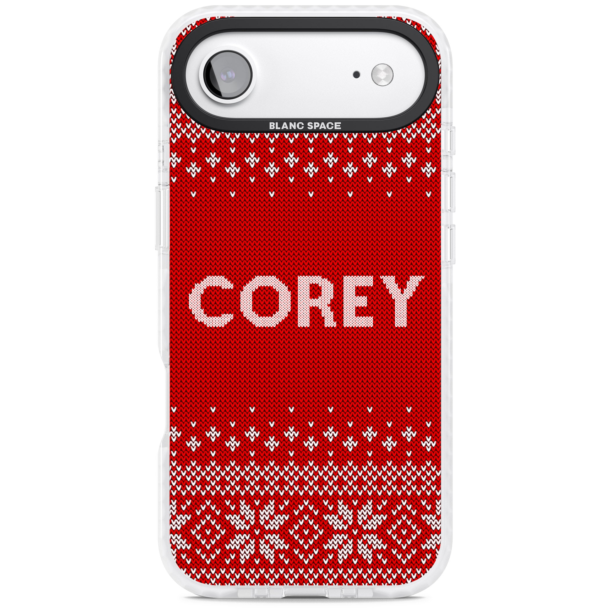 Personalised Red Christmas Knit iPhone 17 Air Impact Pro Clear Phone Case