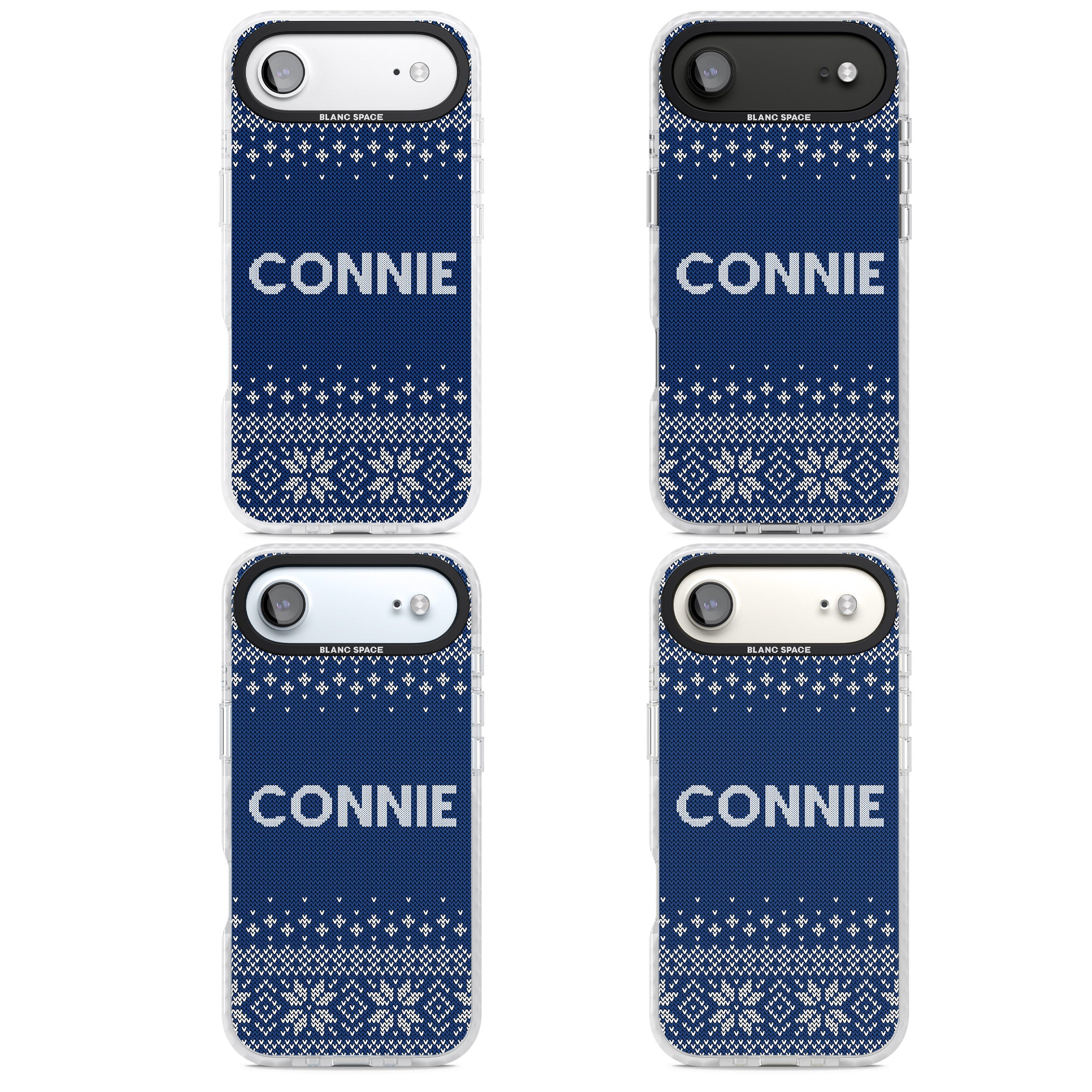 Personalised Blue Knitted Christmas iPhone 17 Air Impact Pro Clear Phone Case APT Impact Protection
