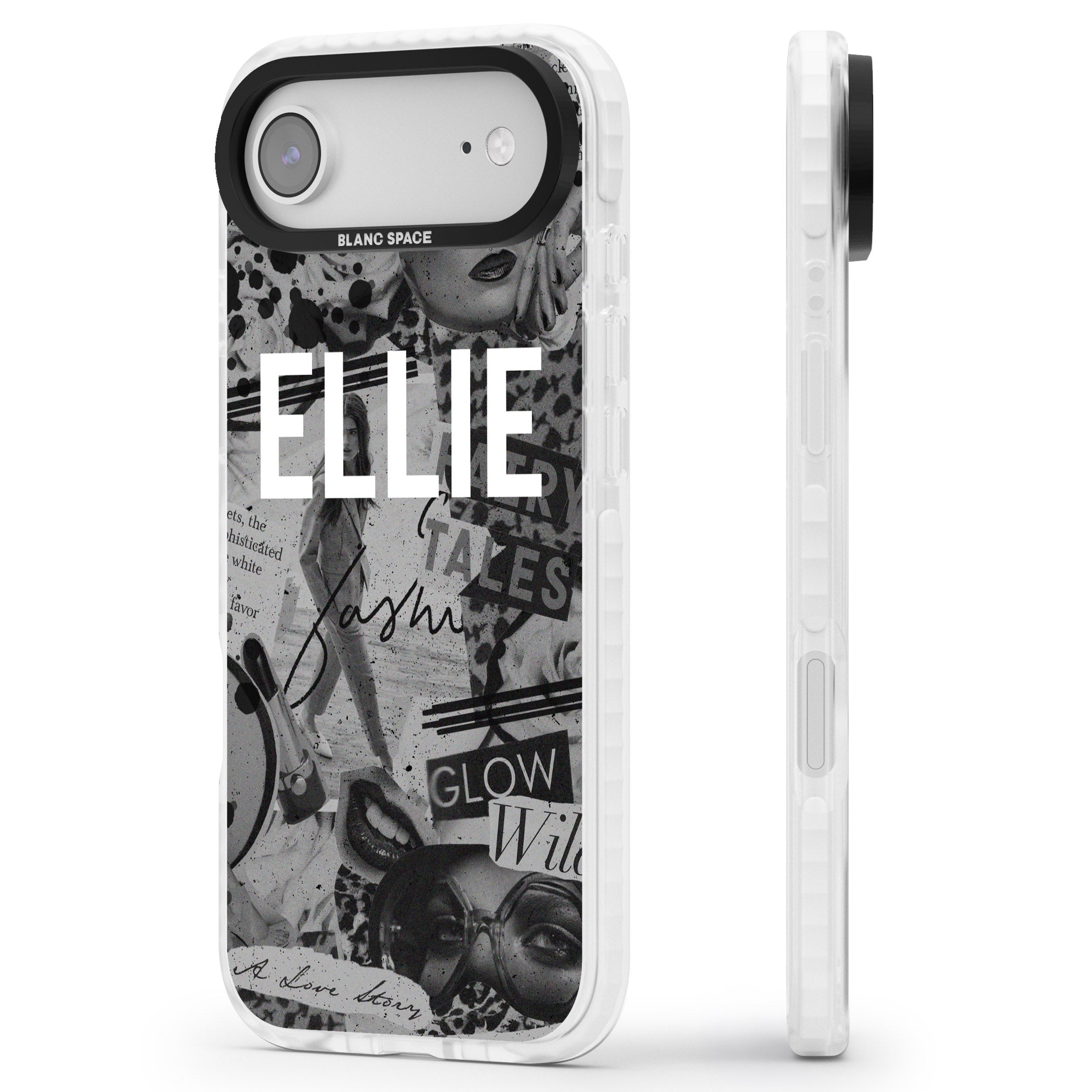 Personalised Grey Scale Vintage Collage iPhone 17 Air Impact Pro Clear Phone Case Side Profile