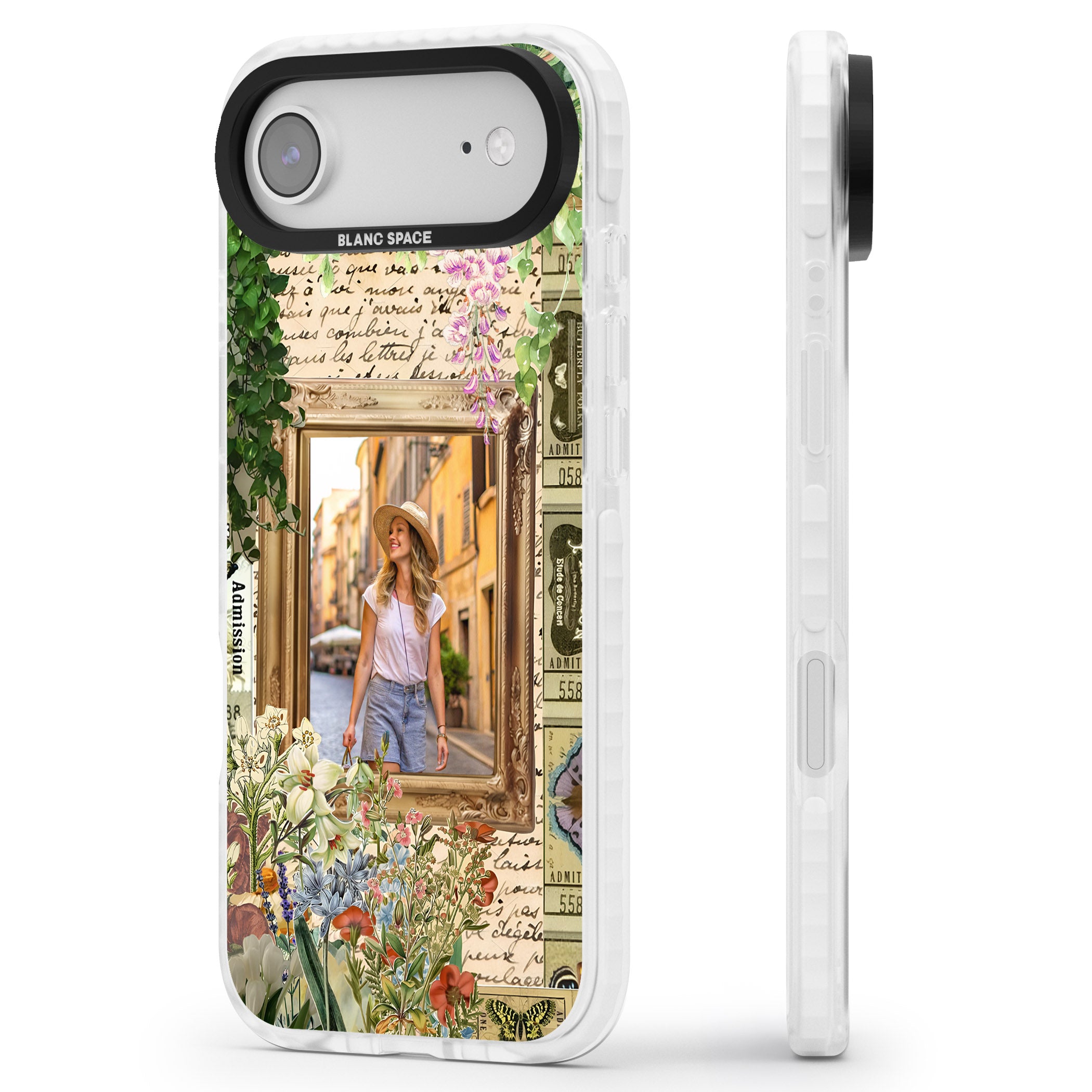 Personalised Tuscan Floral Collage Frame iPhone 17 Air Impact Pro Clear Phone Case Side Profile