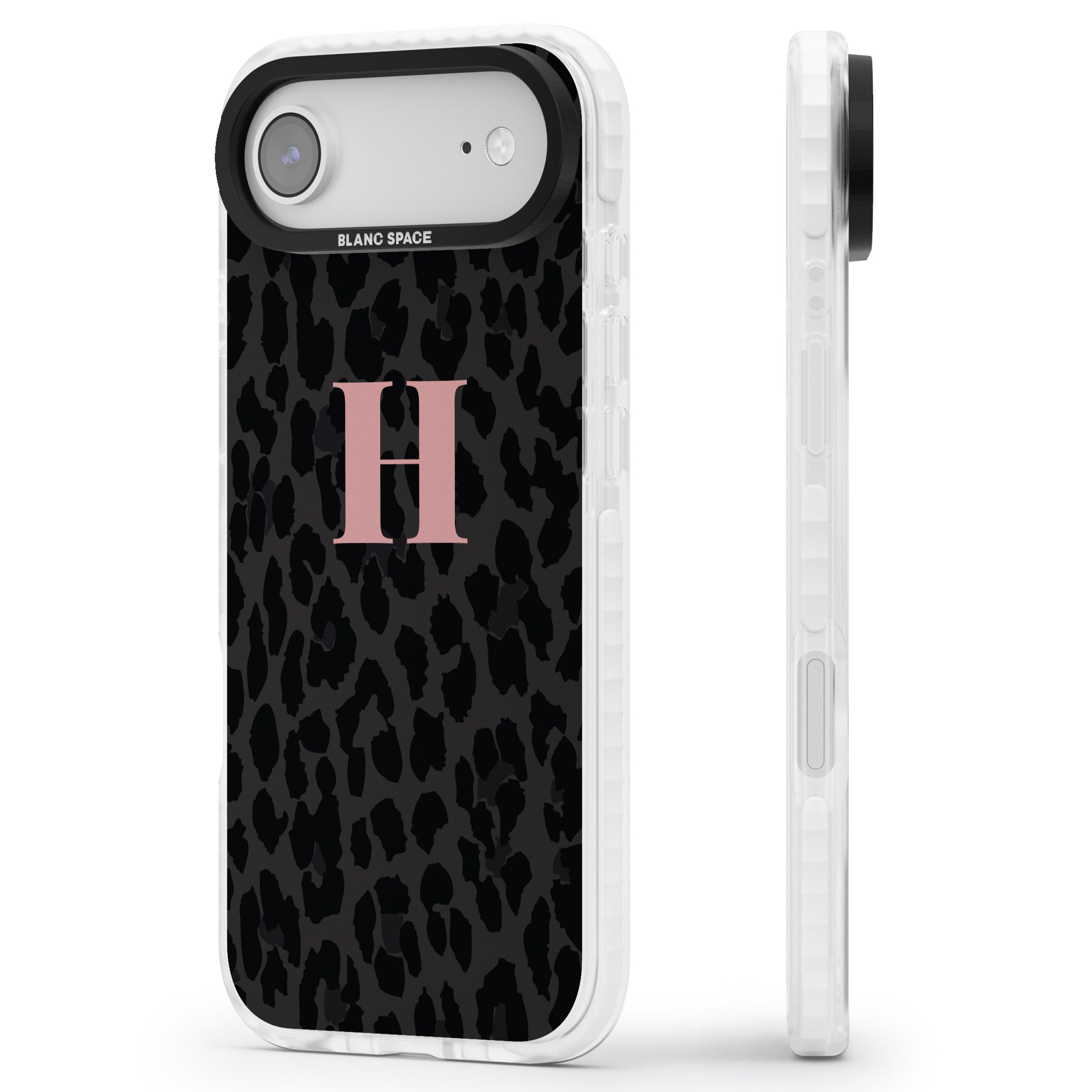Personalised Pink Leopard Monogram iPhone 17 Air Impact Pro Clear Phone Case Side Profile