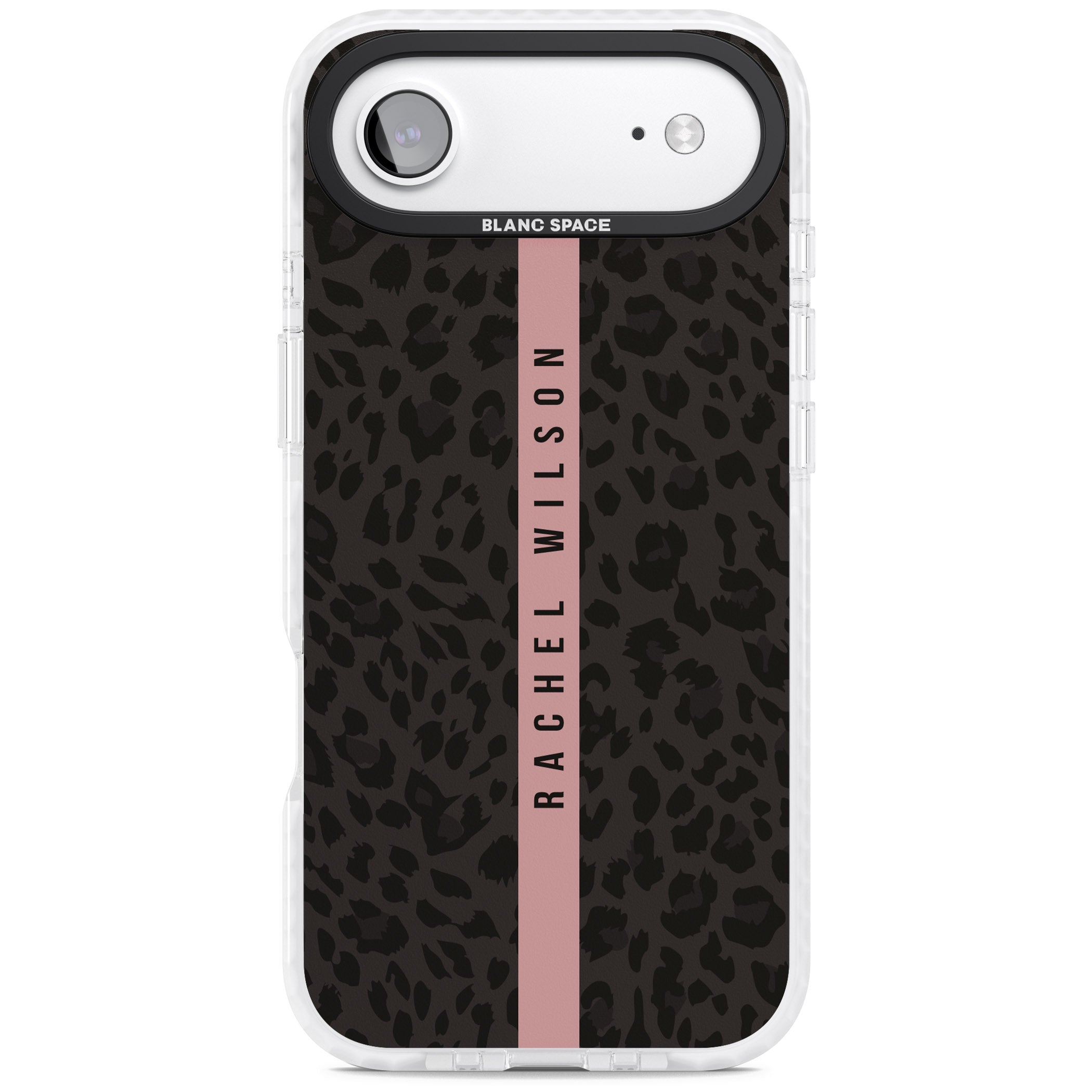 Personalised Pink Stripe Leopard iPhone 17 Air Impact Pro Clear Phone Case