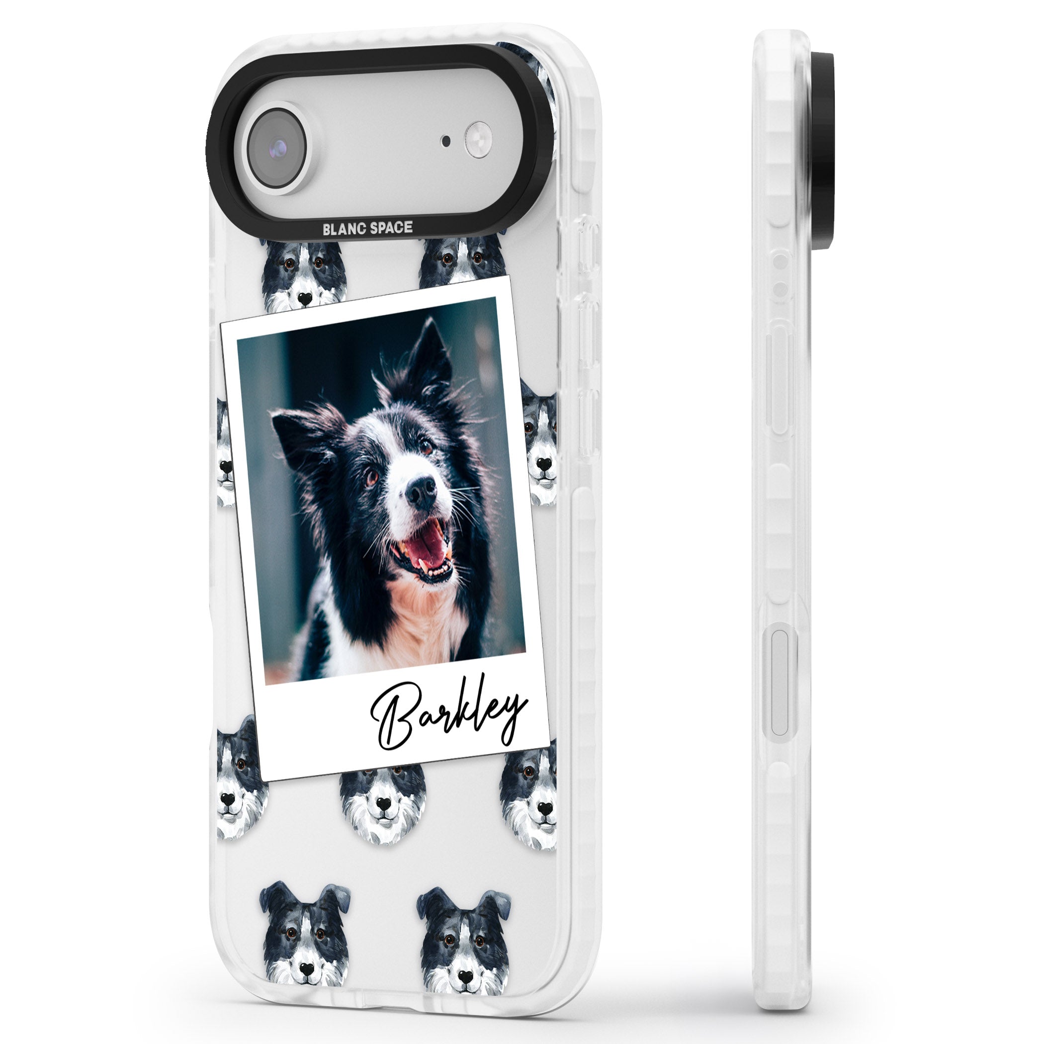 Personalised Border Collie Instant Camera Photo iPhone 17 Air Impact Pro Clear Phone Case Side Profile