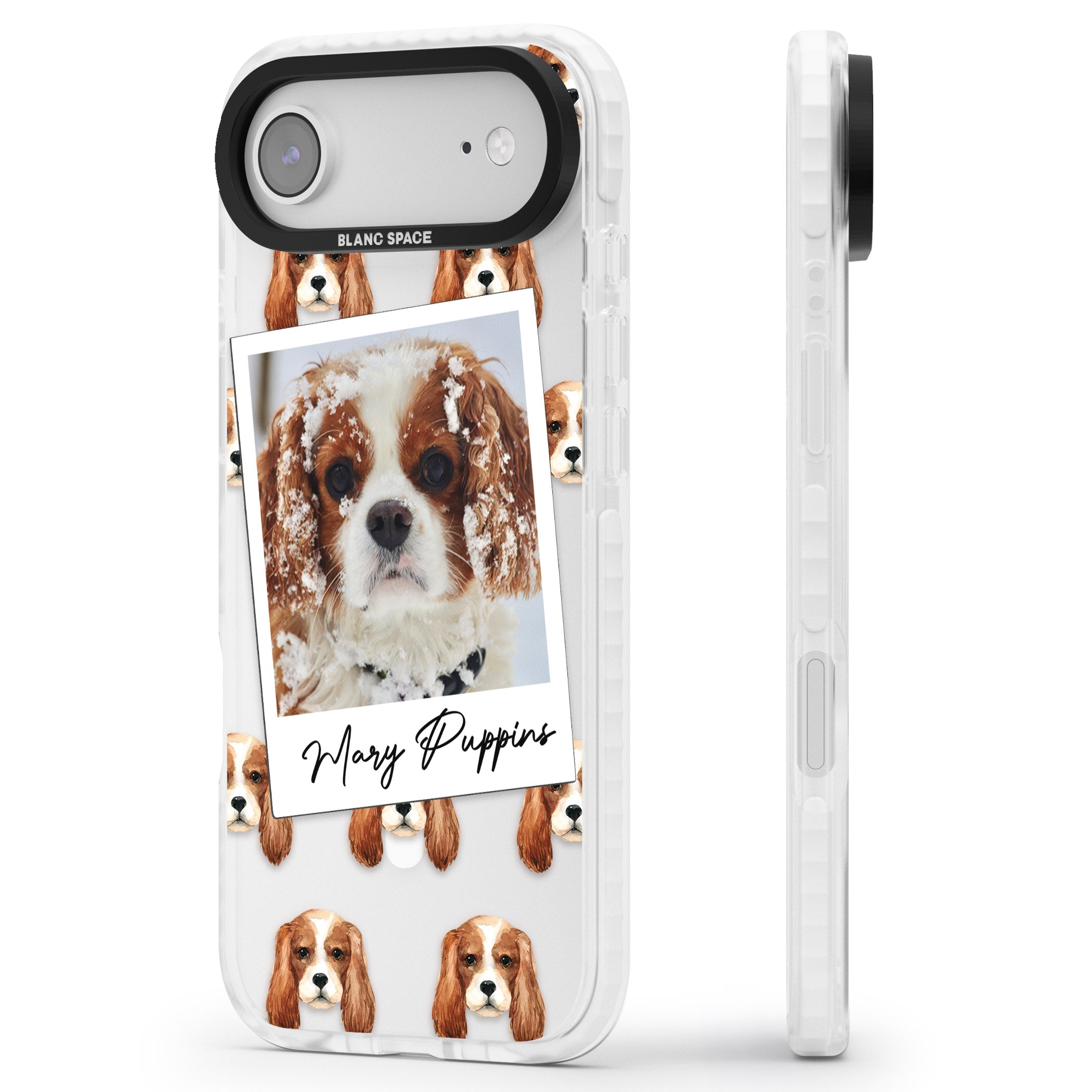 Personalised Cavalier King Charles Instant Camera Photo iPhone 17 Air Impact Pro Clear Phone Case Side Profile