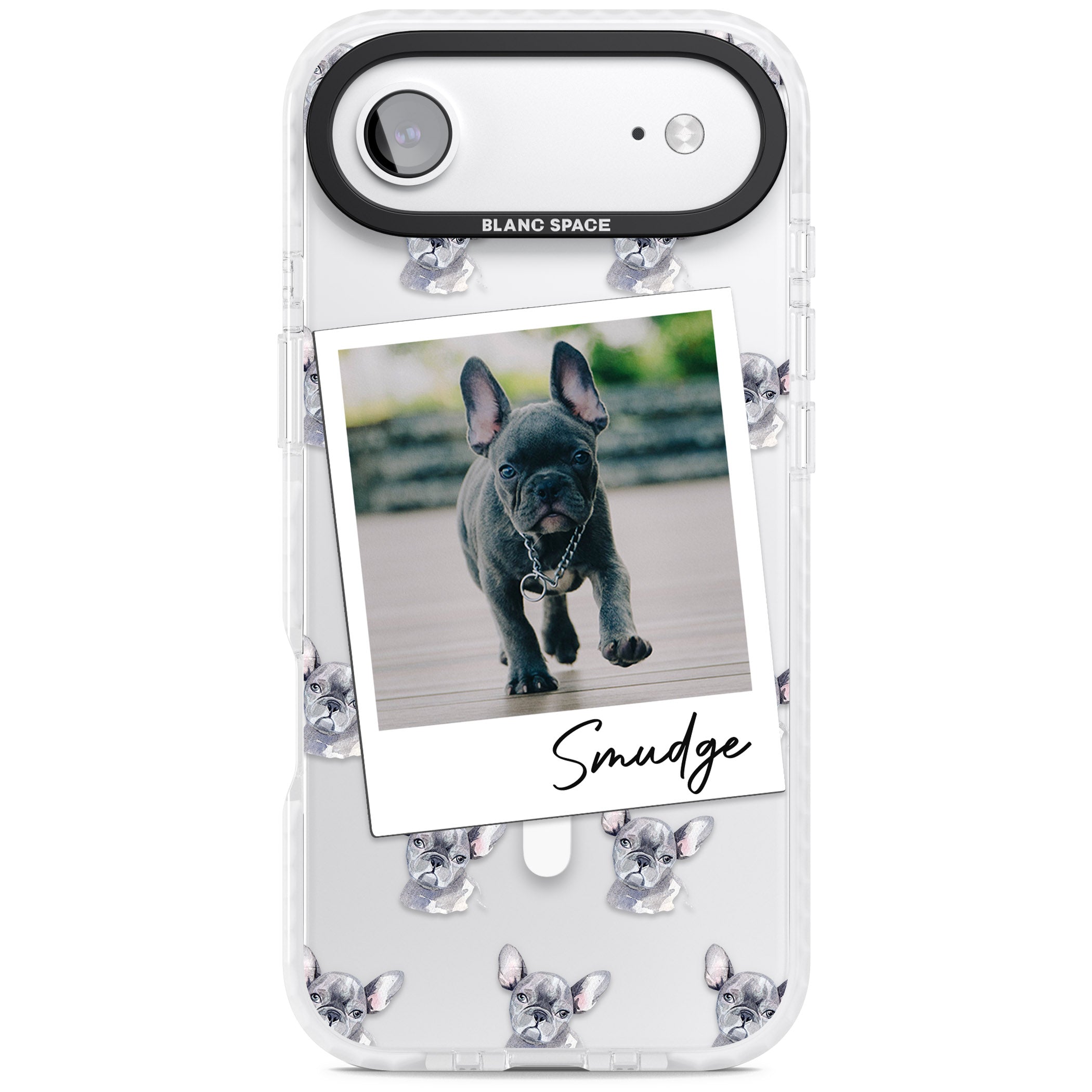 Personalised Grey French Bulldog Instant Camera Photo iPhone 17 Air Impact Pro Clear Phone Case