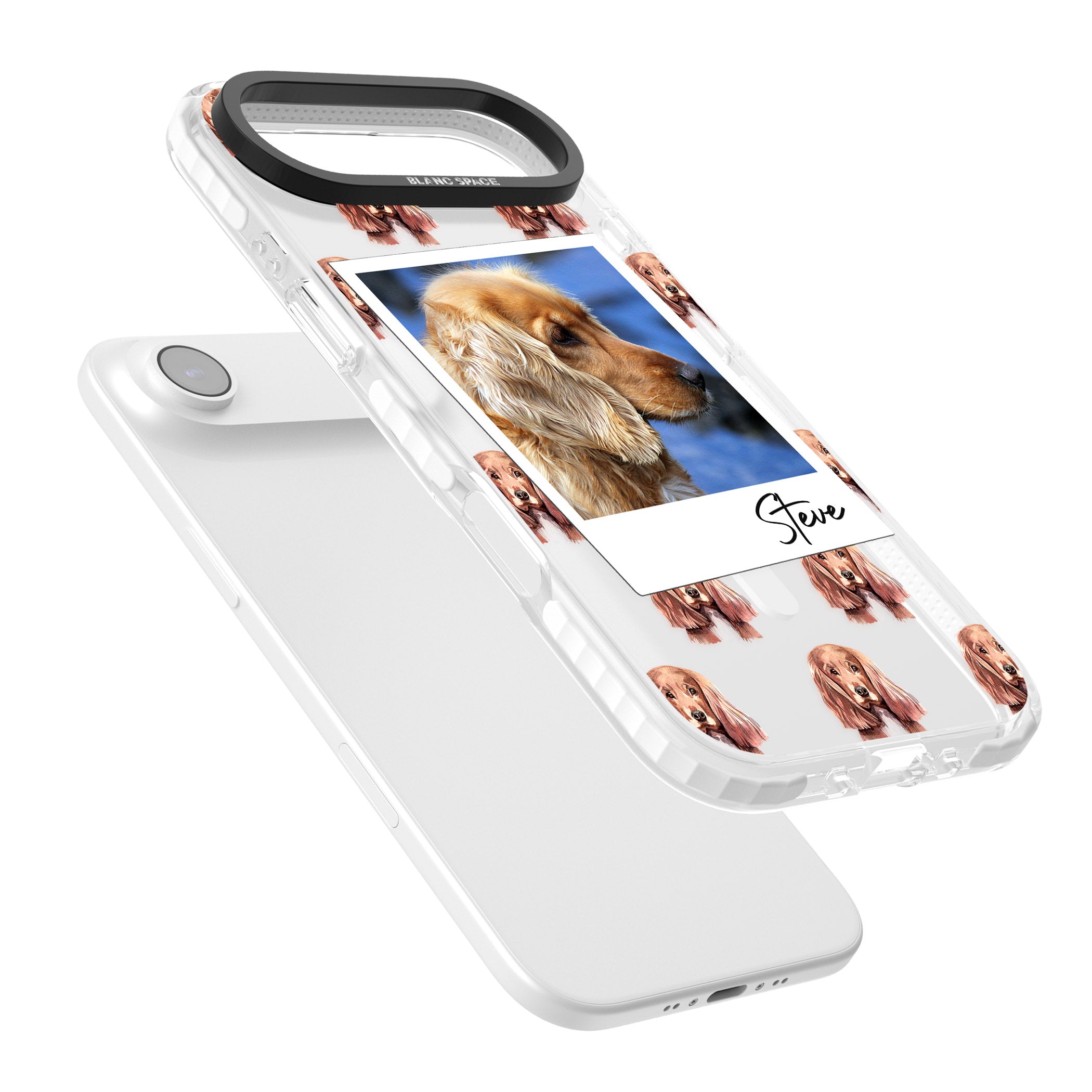 Personalised Cocker Spaniel Instant Camera Photo iPhone 17 Air Impact Pro Clear Phone Case Colours