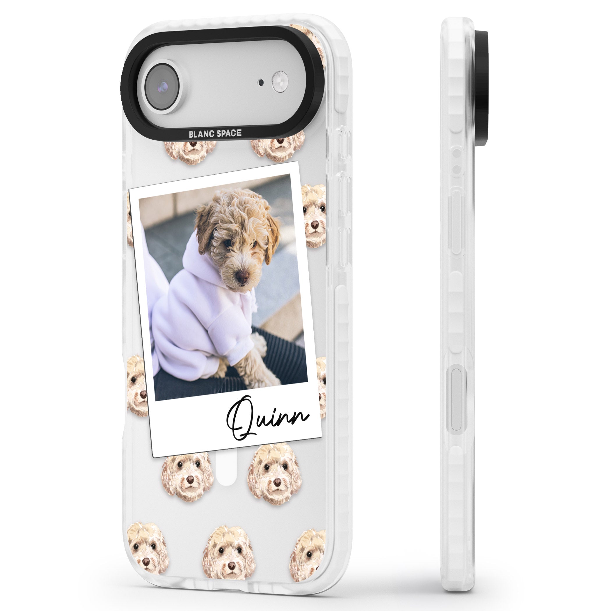Personalised Cream Cockapoo Instant Camera Photo iPhone 17 Air Impact Pro Clear Phone Case Side Profile