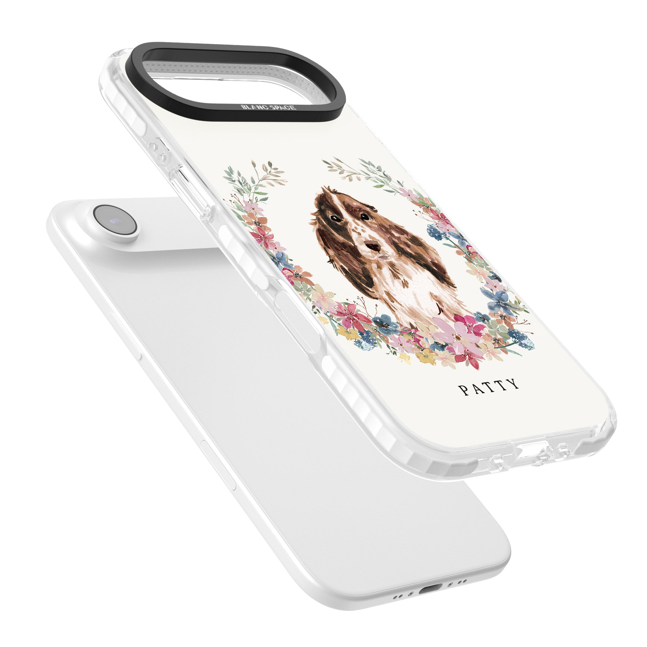 Personalised Cocker Spaniel Floral Portrait iPhone 17 Air Impact Pro Clear Phone Case Colours