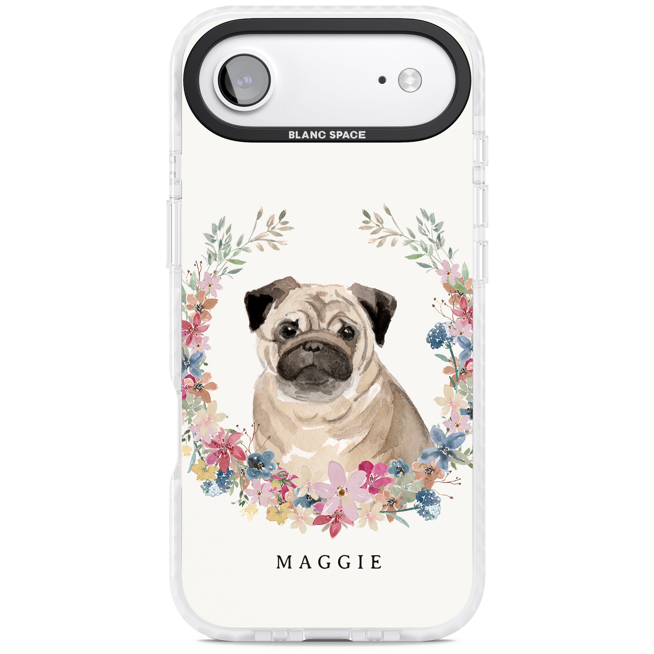 Personalised Pug Floral Portrait iPhone 17 Air Impact Pro Clear Phone Case