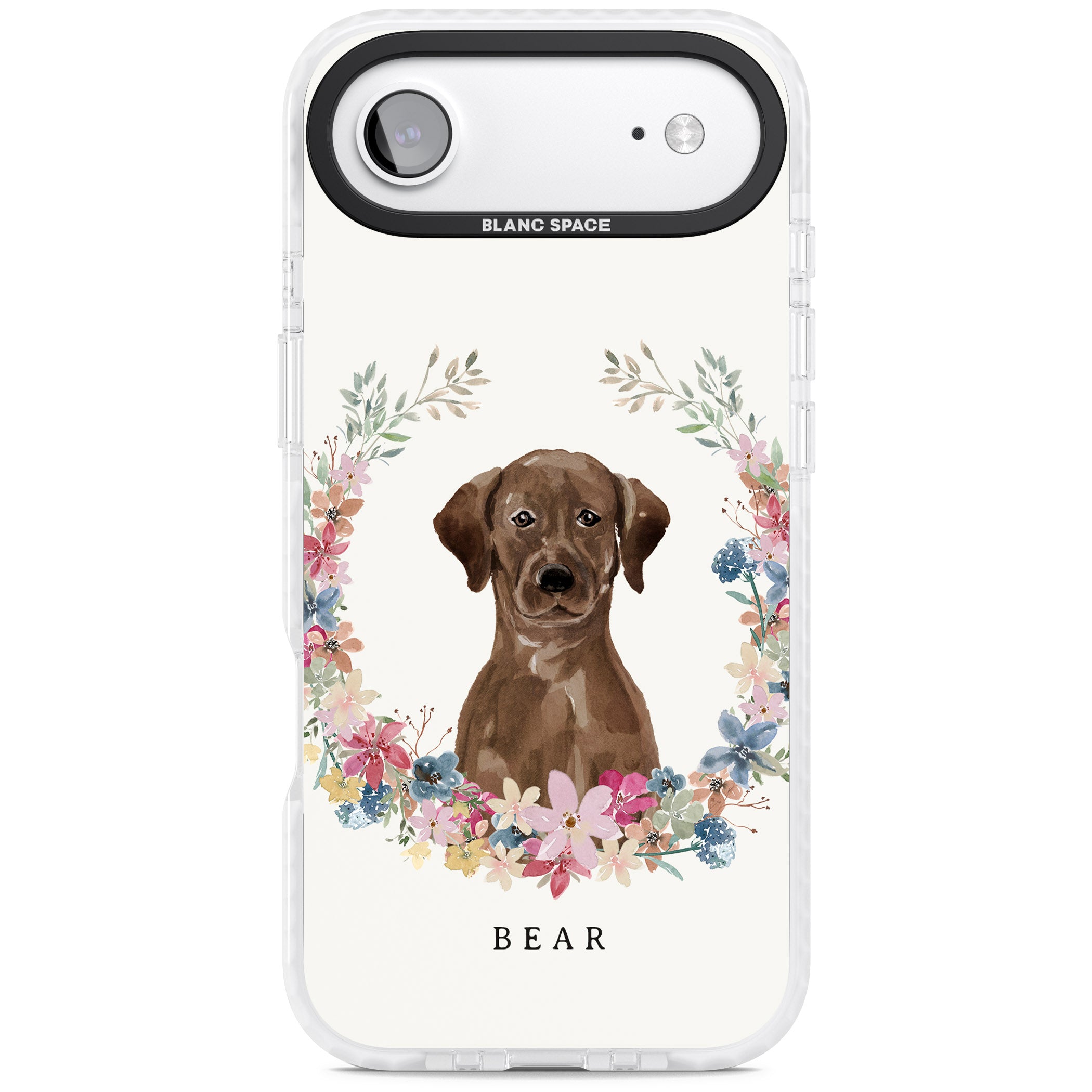 Personalised Chocolate Labrador Floral Portrait iPhone 17 Air Impact Pro Clear Phone Case