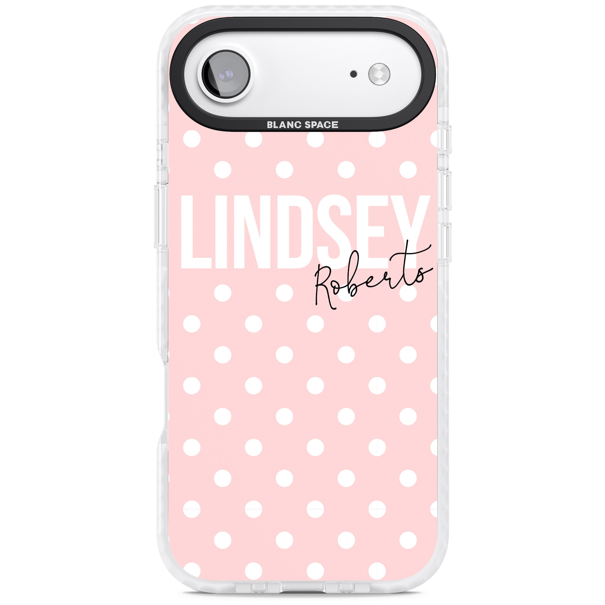 Personalised Pink Polka iPhone 17 Air Impact Pro Clear Phone Case