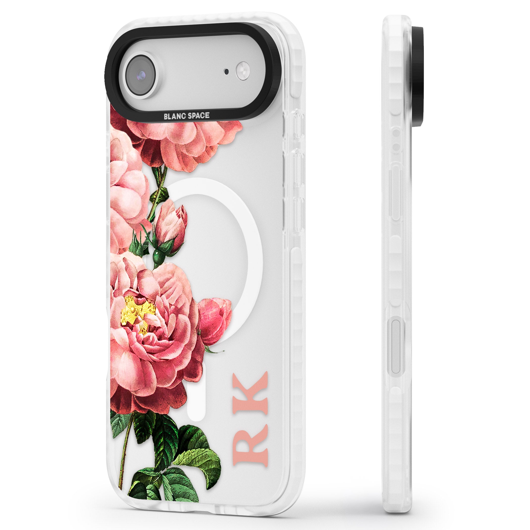 Personalised Vintage Floral Peonies iPhone 17 Air Impact Pro Clear Phone Case Side Profile