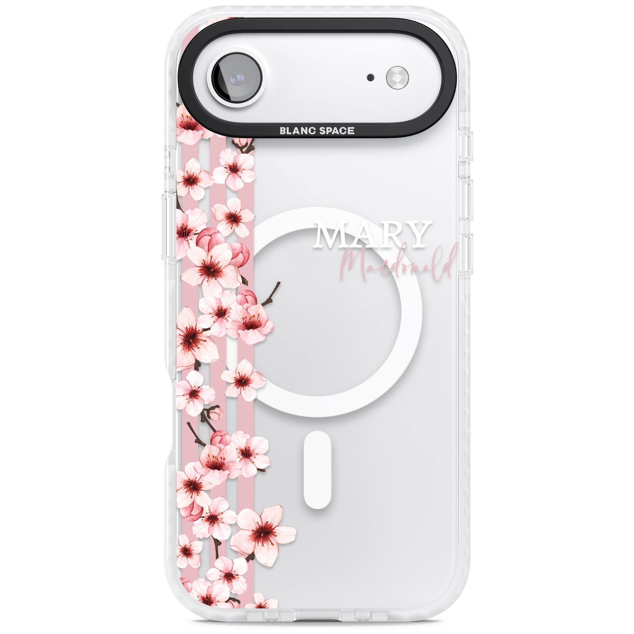 Personalised Cherry Blossom Stripes iPhone 17 Air Impact Pro Clear Phone Case