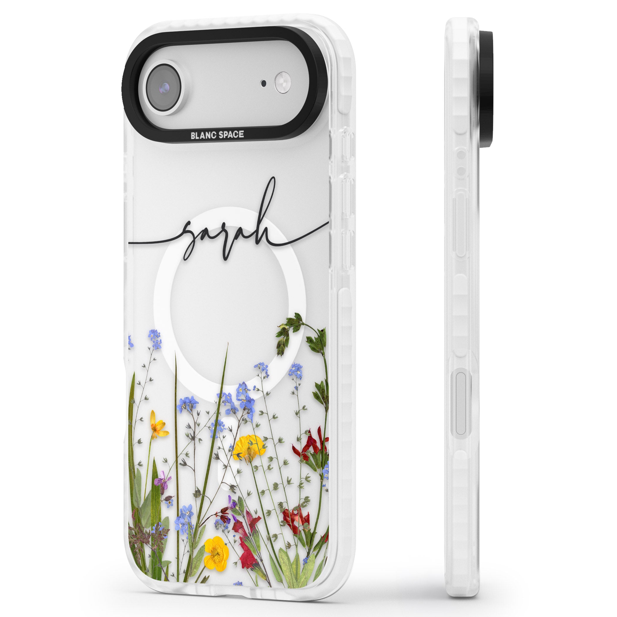 Personalised Wildflower Floral iPhone 17 Air Impact Pro Clear Phone Case Side Profile