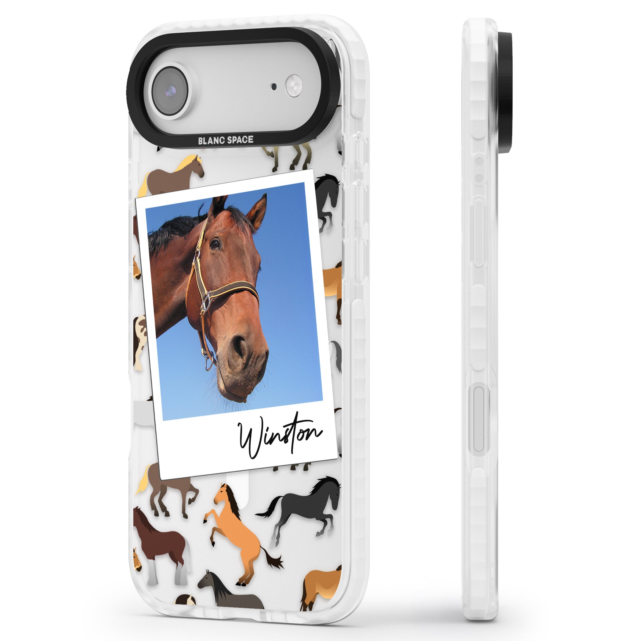 Personalised Horse Polaroid iPhone 17 Air Impact Pro Clear Phone Case Side Profile