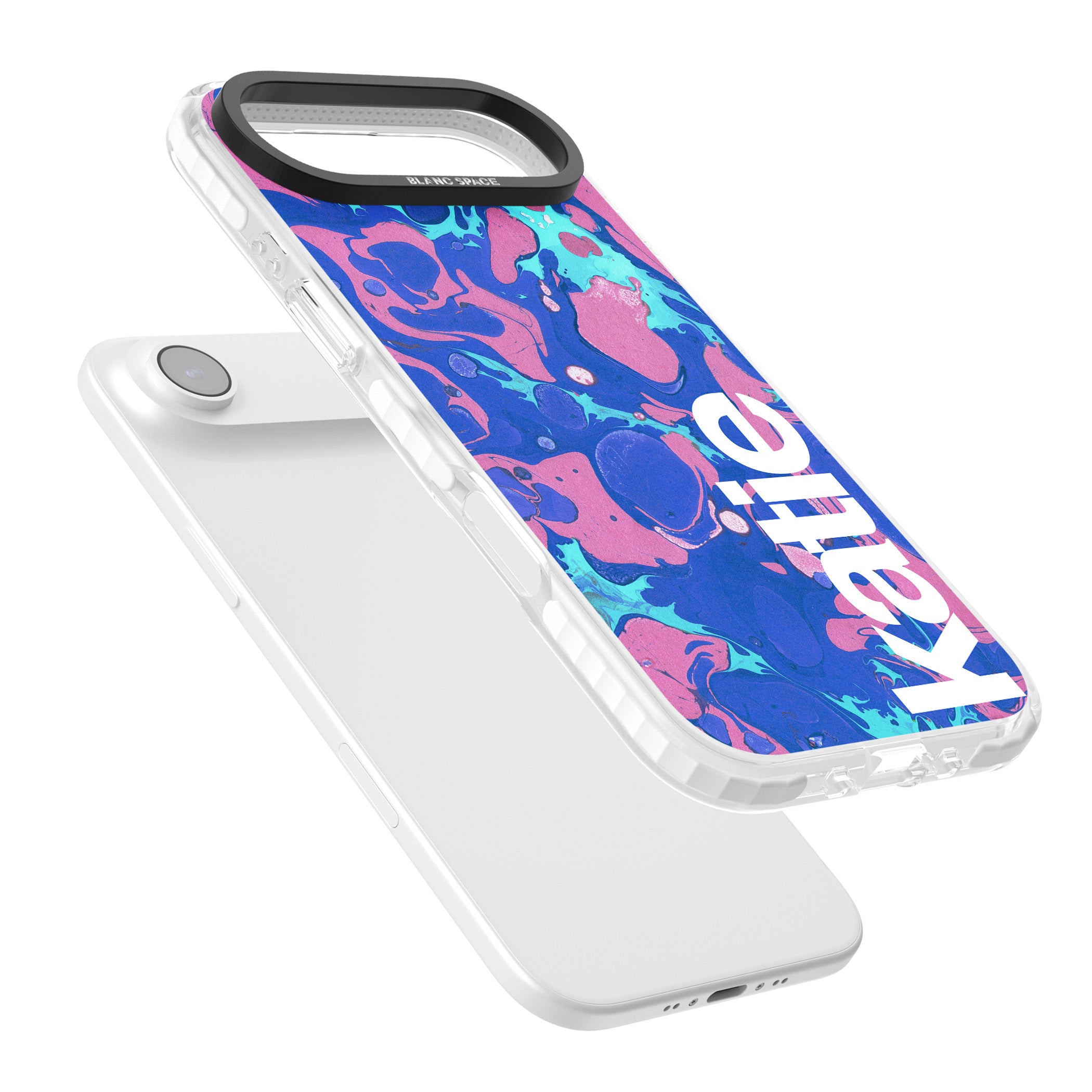 Personalised Navy & Turquoise Marbled iPhone 17 Air Impact Pro Clear Phone Case Colours