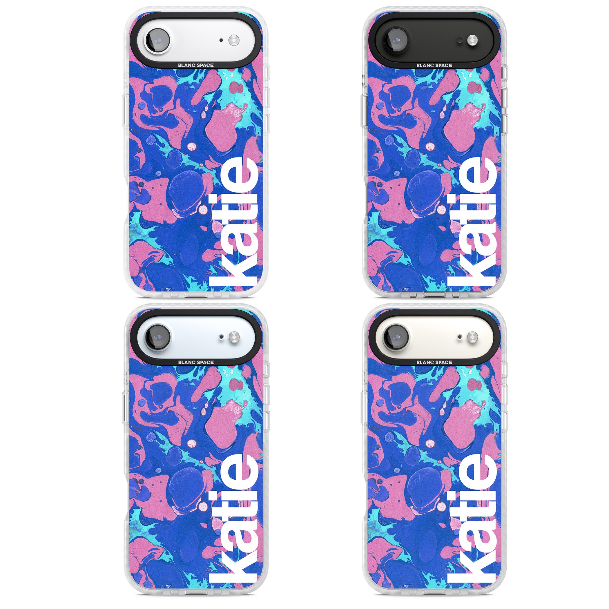 Personalised Navy & Turquoise Marbled iPhone 17 Air Impact Pro Clear Phone Case APT Impact Protection