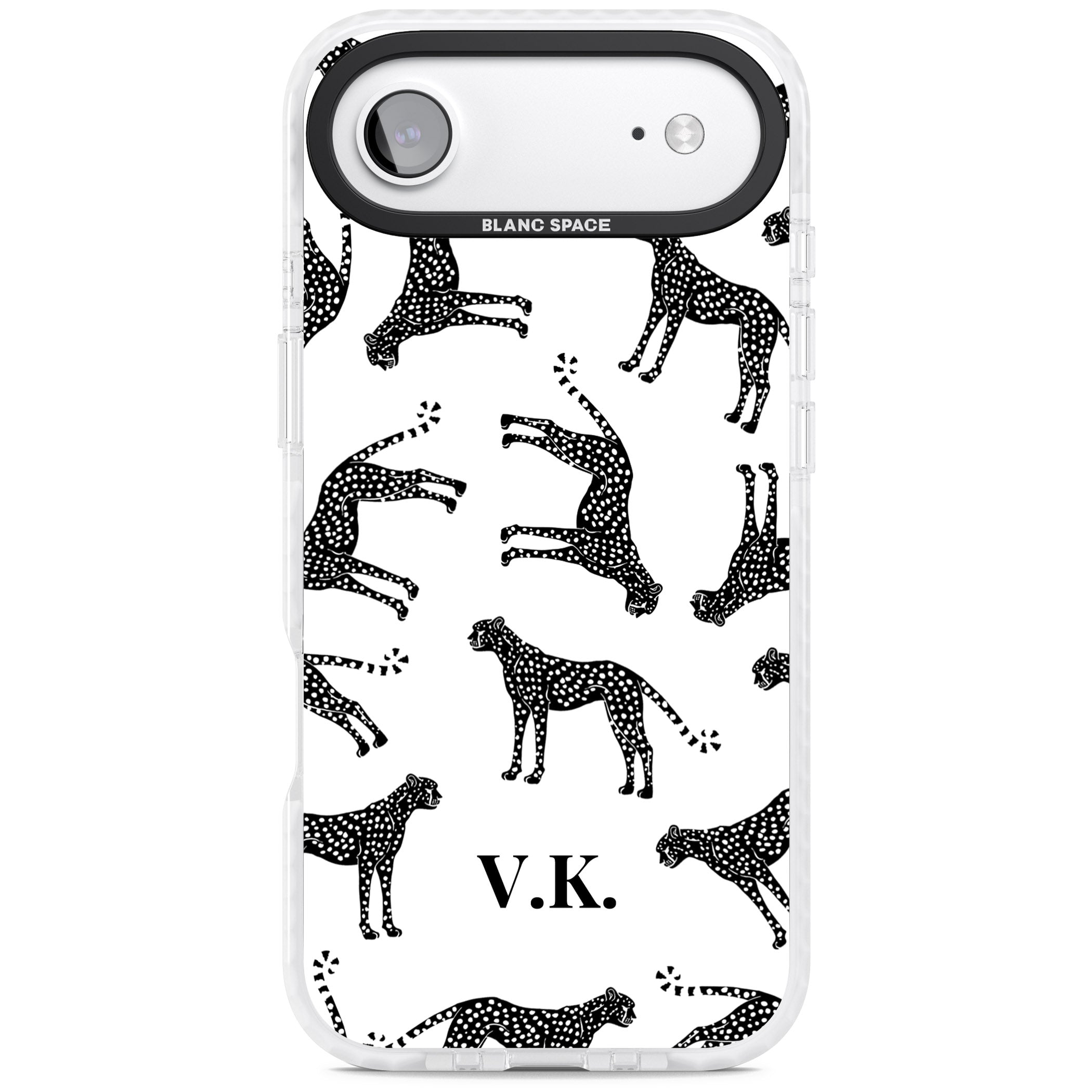 Personalised Black & White Cheetah Pattern iPhone 17 Air Impact Pro Clear Phone Case
