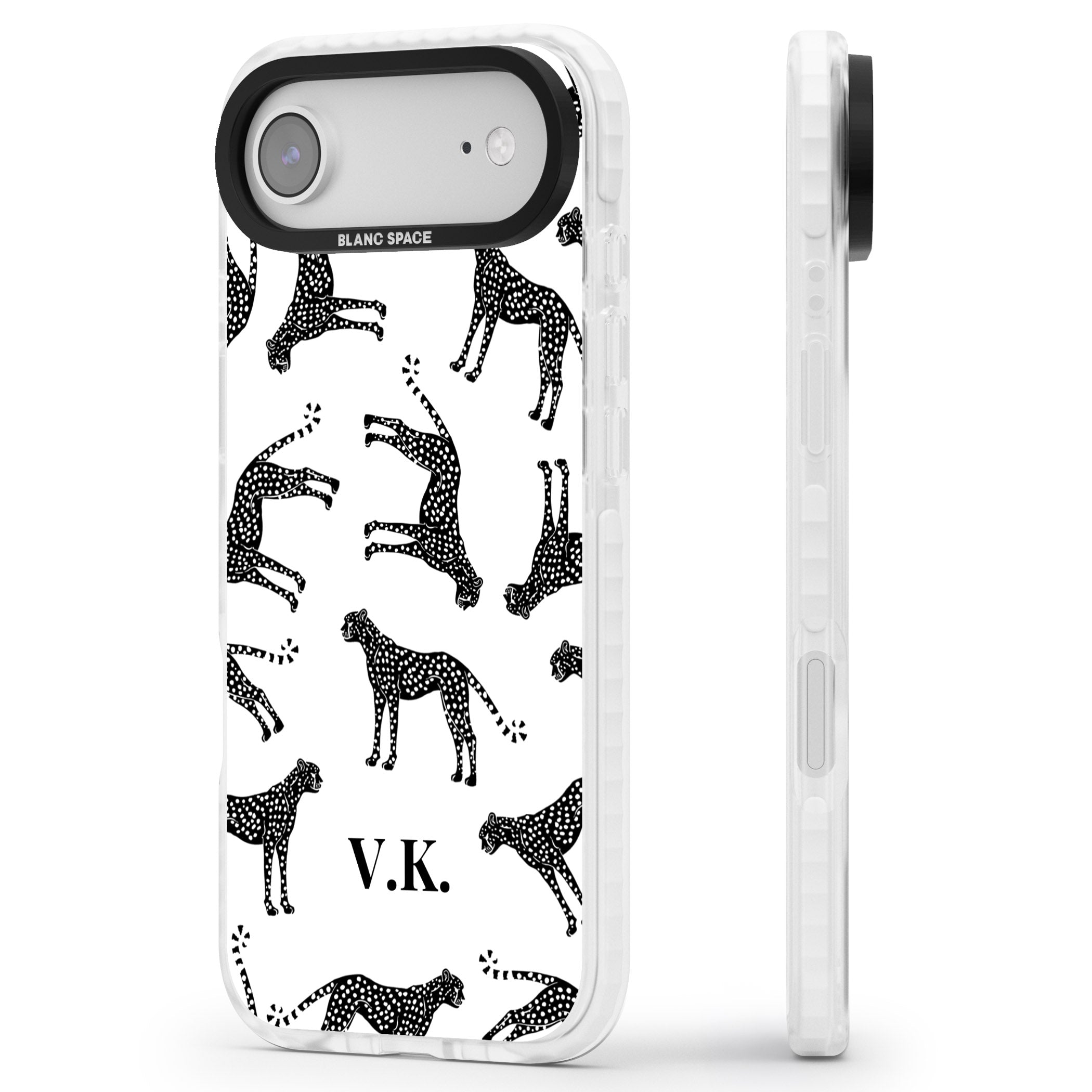 Personalised Black & White Cheetah Pattern iPhone 17 Air Impact Pro Clear Phone Case Side Profile