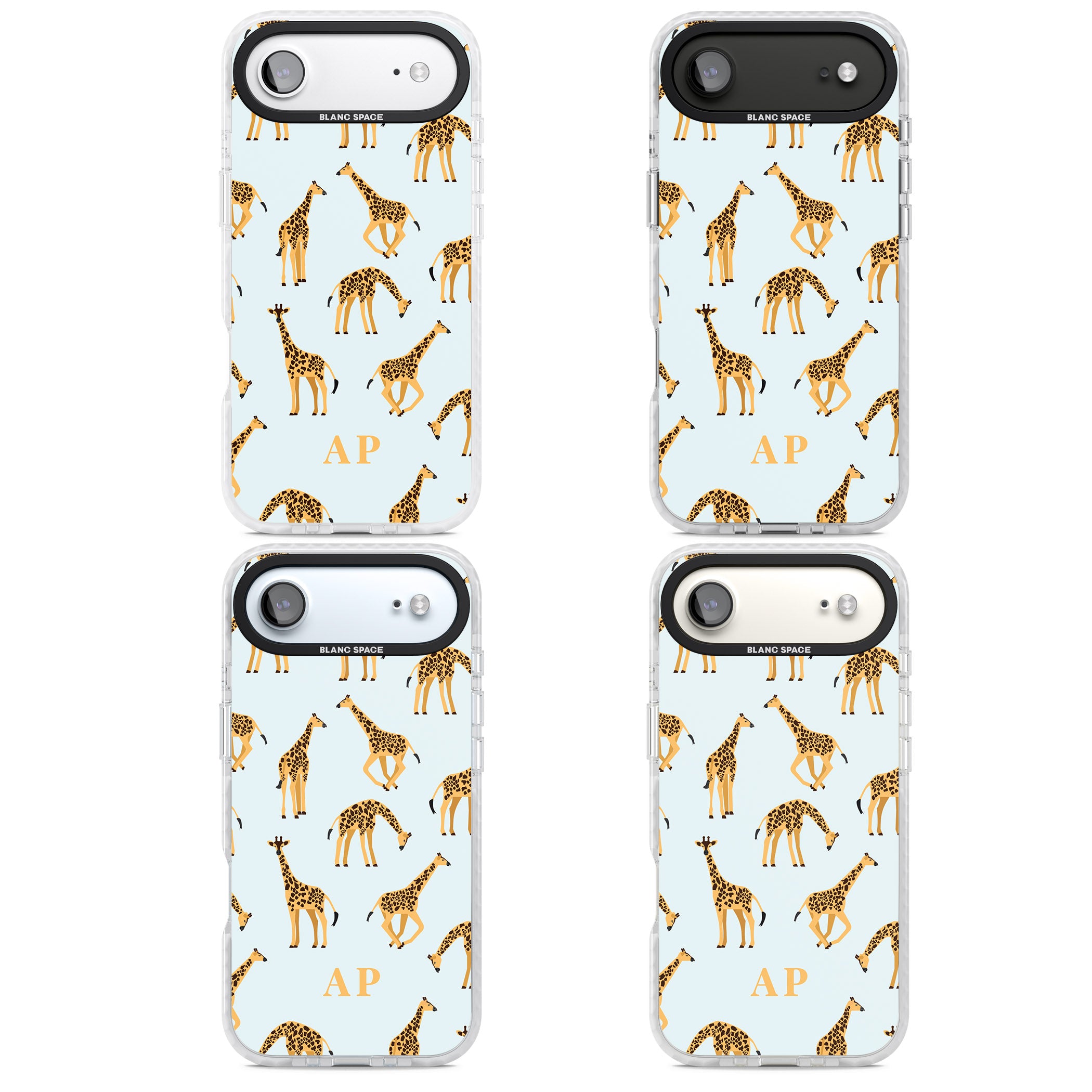 Personalised Safari Giraffe Pattern On Blue iPhone 17 Air Impact Pro Clear Phone Case APT Impact Protection