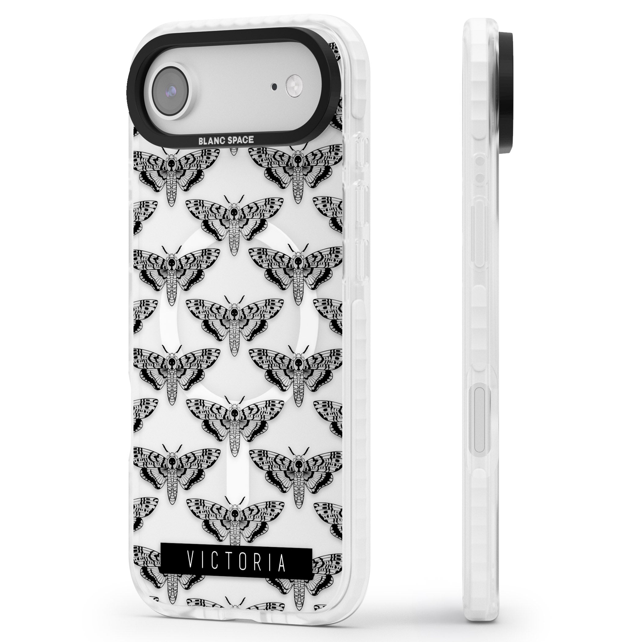 Personalised Hawk Moth Pattern iPhone 17 Air Impact Pro Clear Phone Case Side Profile