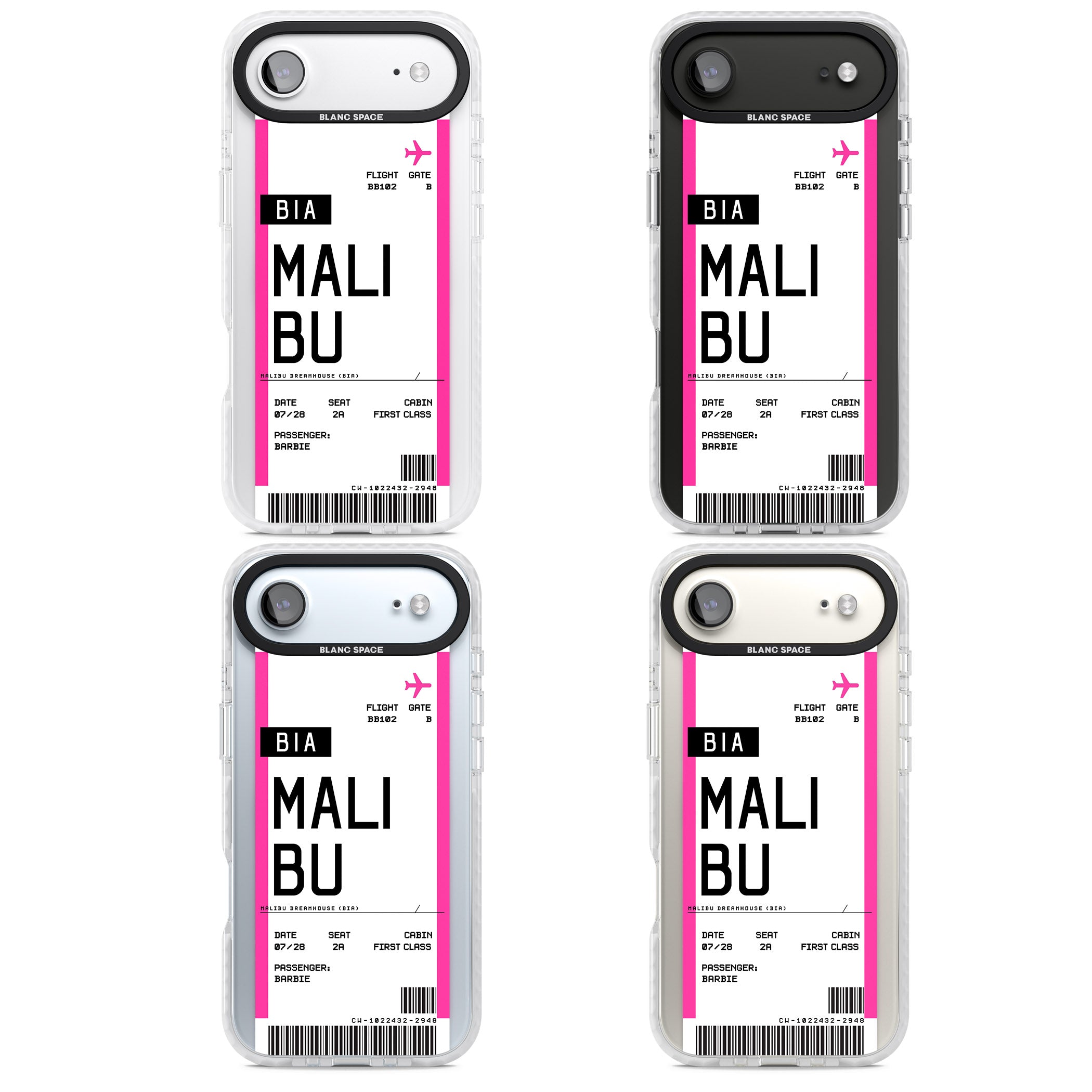 Personalised Pink Malibu Boarding Pass iPhone 17 Air Impact Pro Clear Phone Case APT Impact Protection