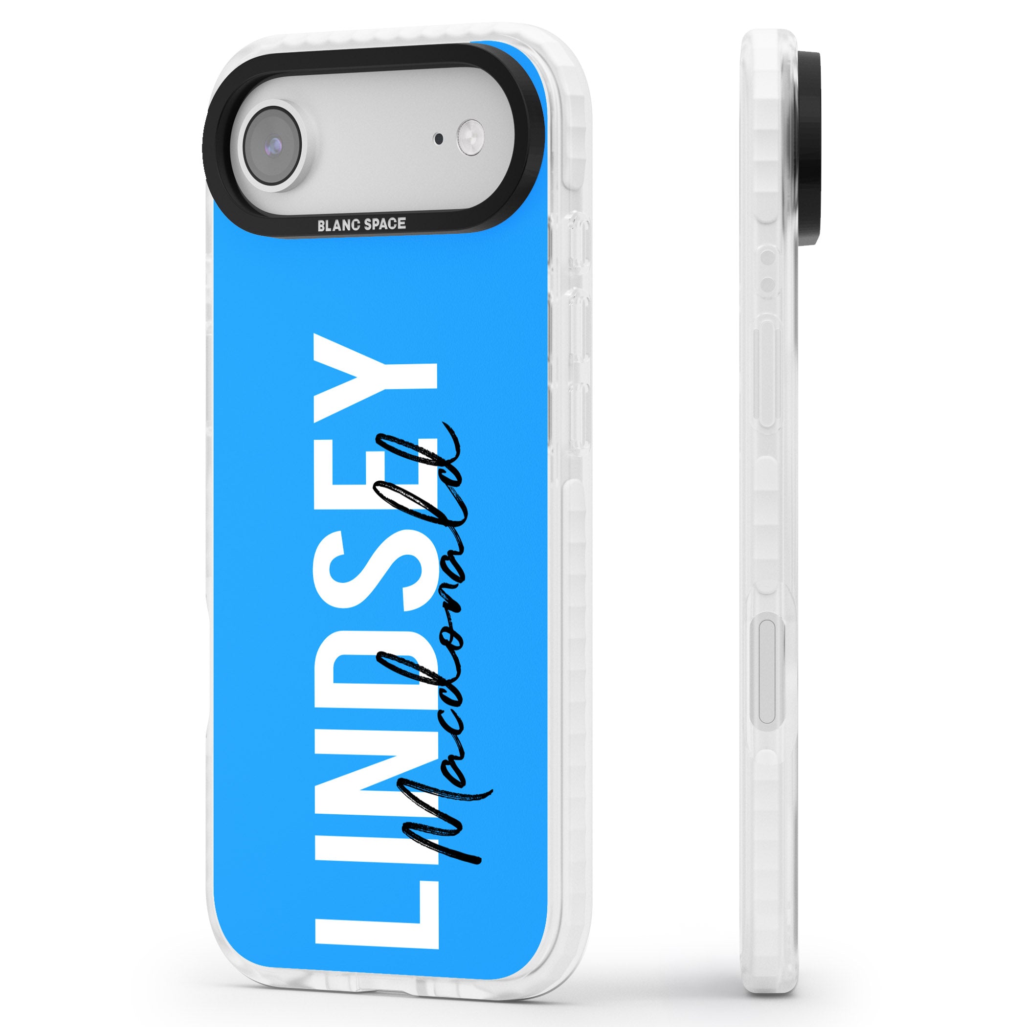 Personalised Bold Name: Blue iPhone 17 Air Impact Pro Clear Phone Case Side Profile