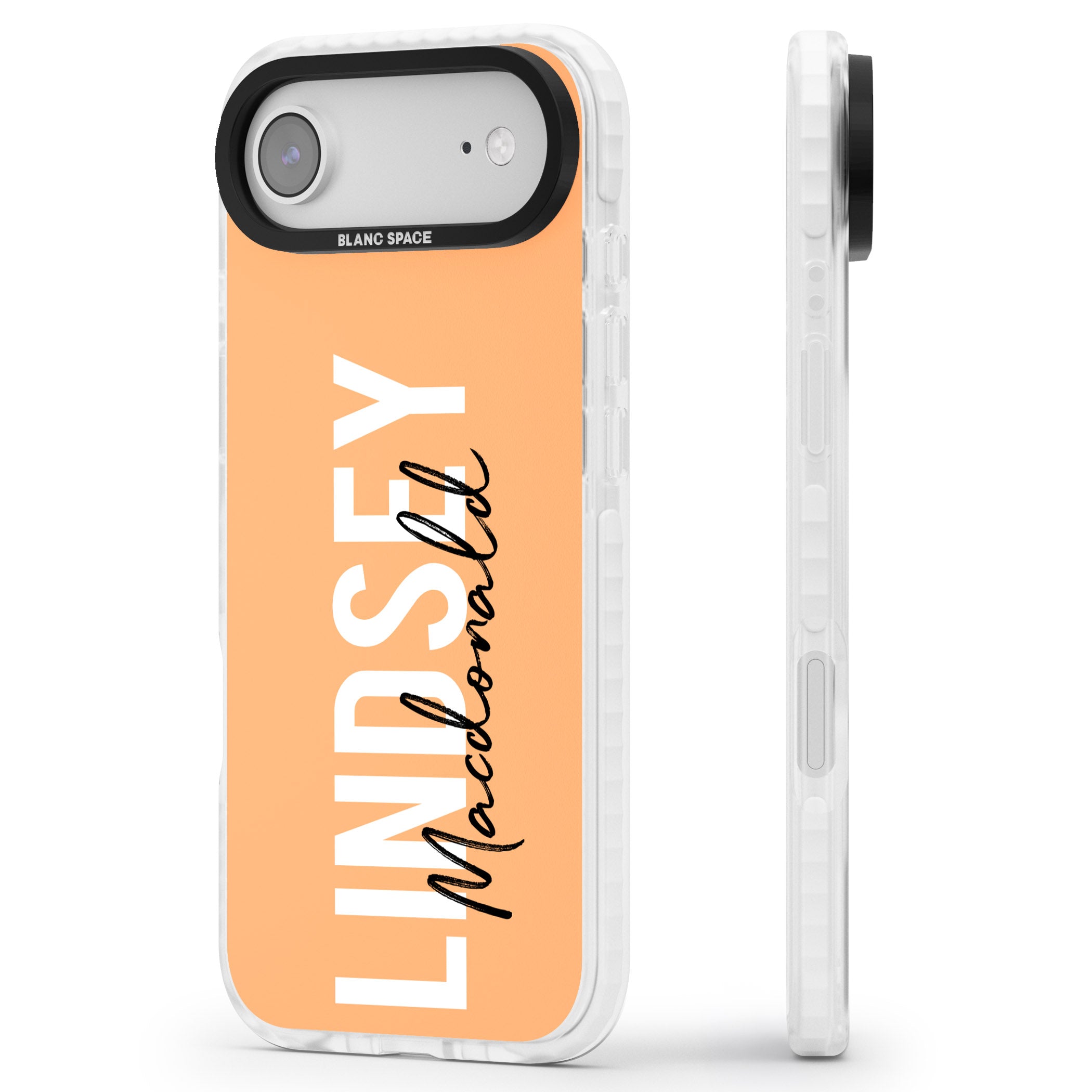 Personalised Bold Name: Peach iPhone 17 Air Impact Pro Clear Phone Case Side Profile