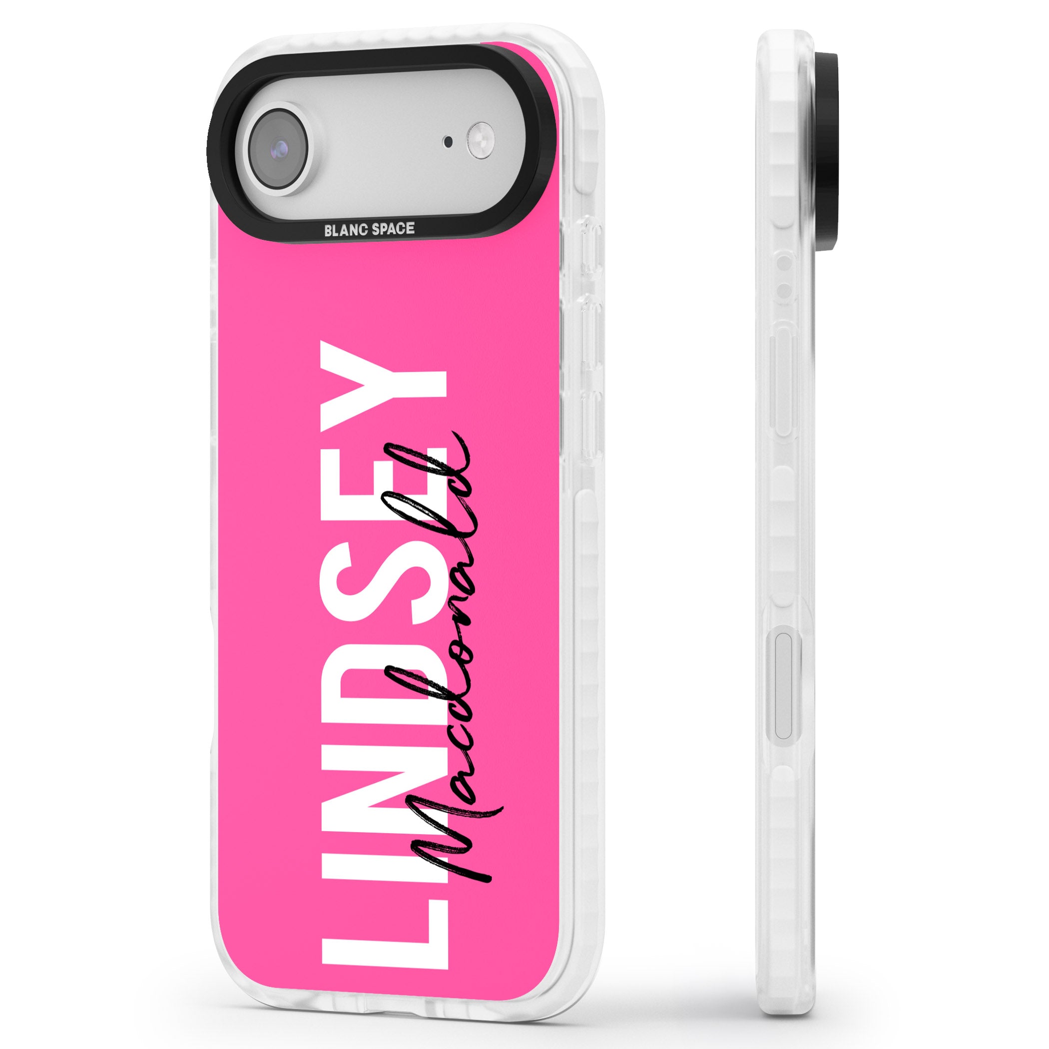 Personalised Bold Name: Pink iPhone 17 Air Impact Pro Clear Phone Case Side Profile