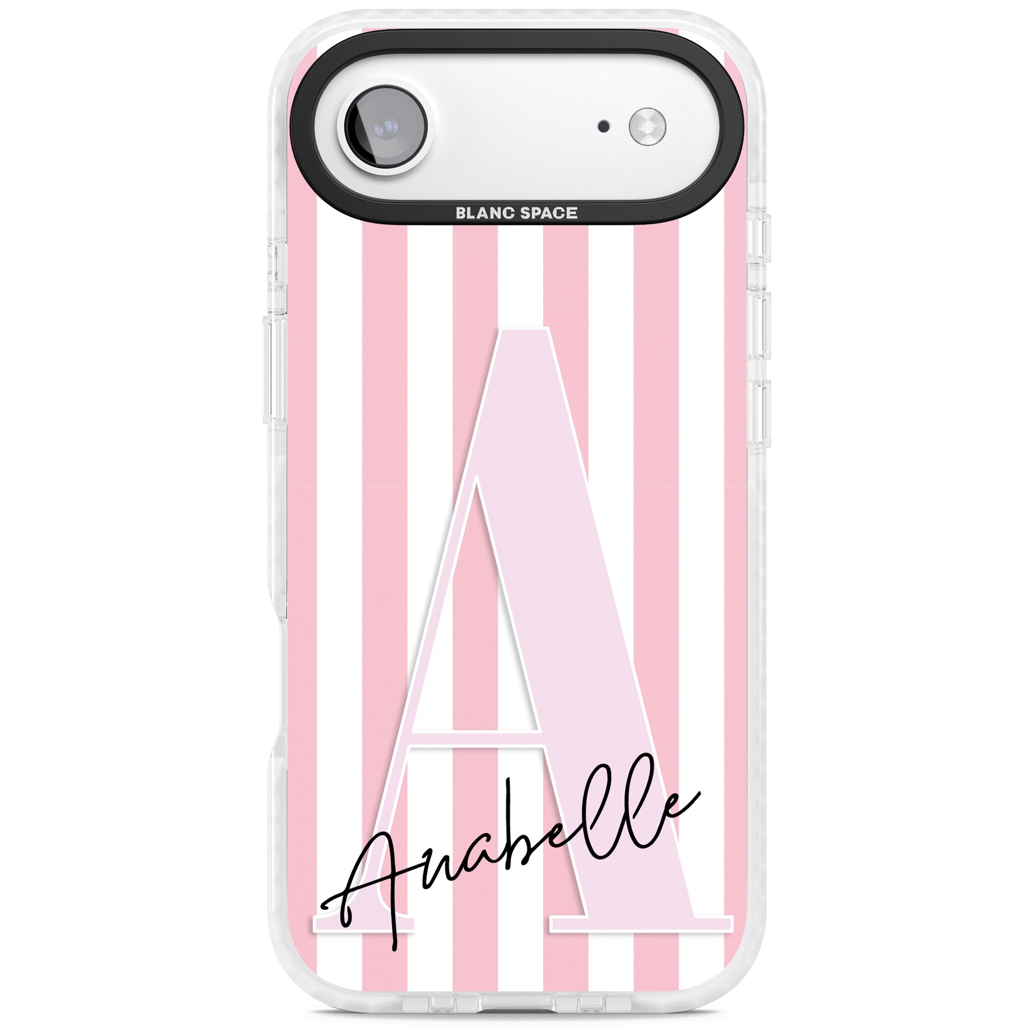 Personalised Pink Stripes & Monogram iPhone 17 Air Impact Pro Clear Phone Case