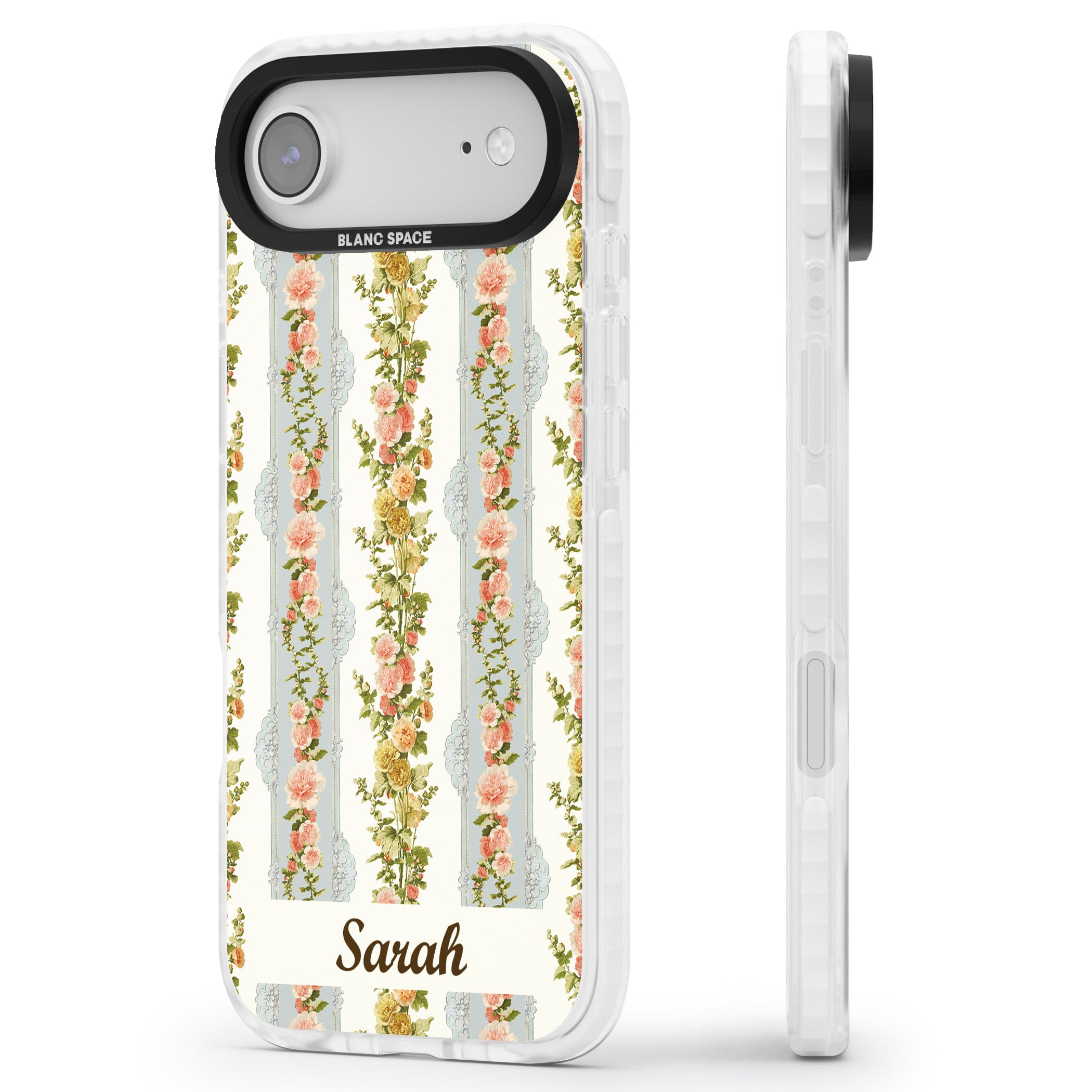 Personalised Vintage Floral Stripes iPhone 17 Air Impact Pro Clear Phone Case Side Profile