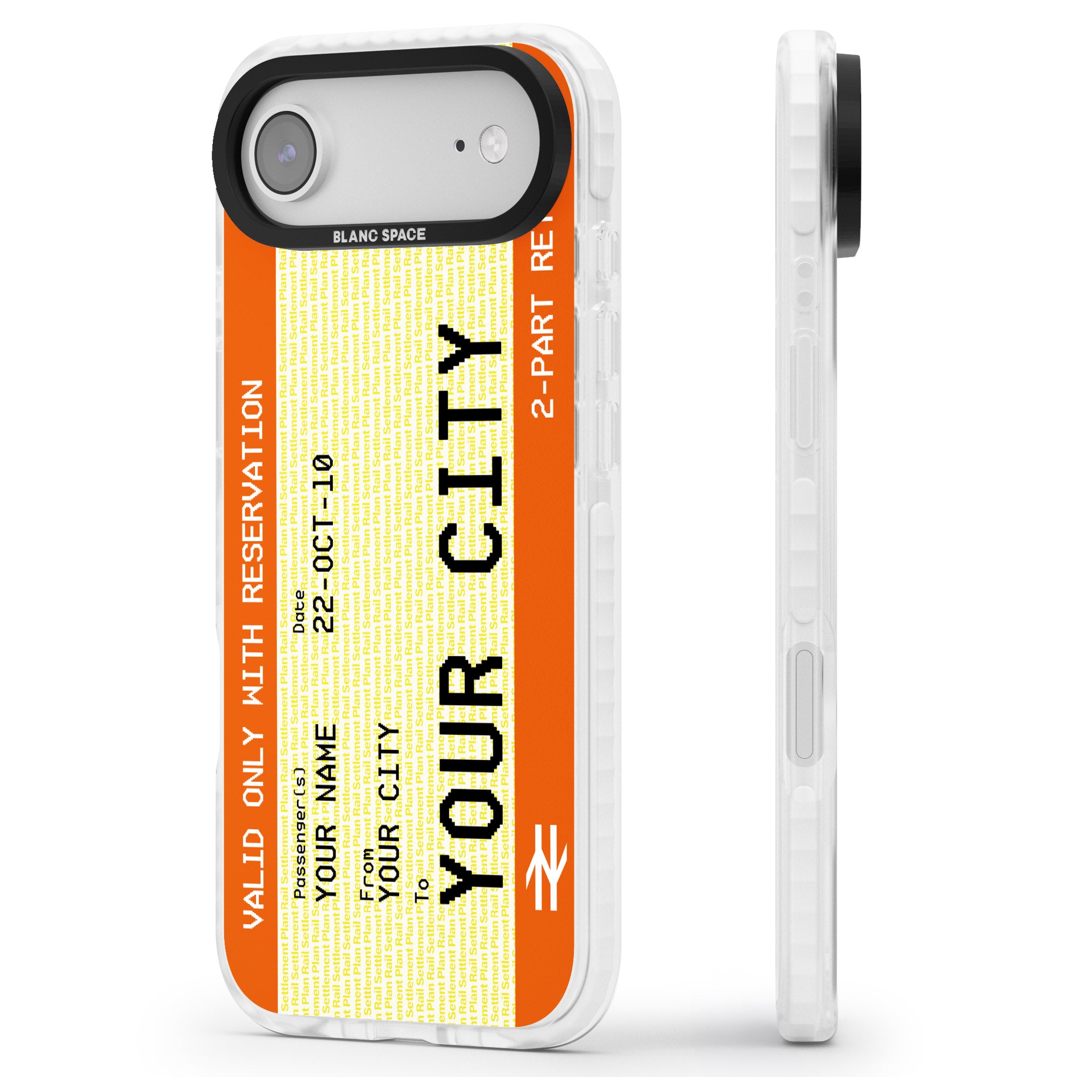 Personalised Create Your Own Train Ticket iPhone 17 Air Impact Pro Clear Phone Case Side Profile