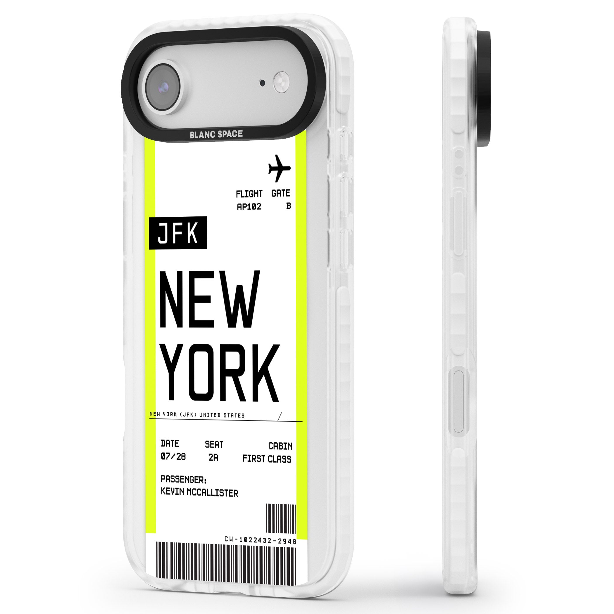 Personalised New York Boarding Pass iPhone 17 Air Impact Pro Clear Phone Case Side Profile