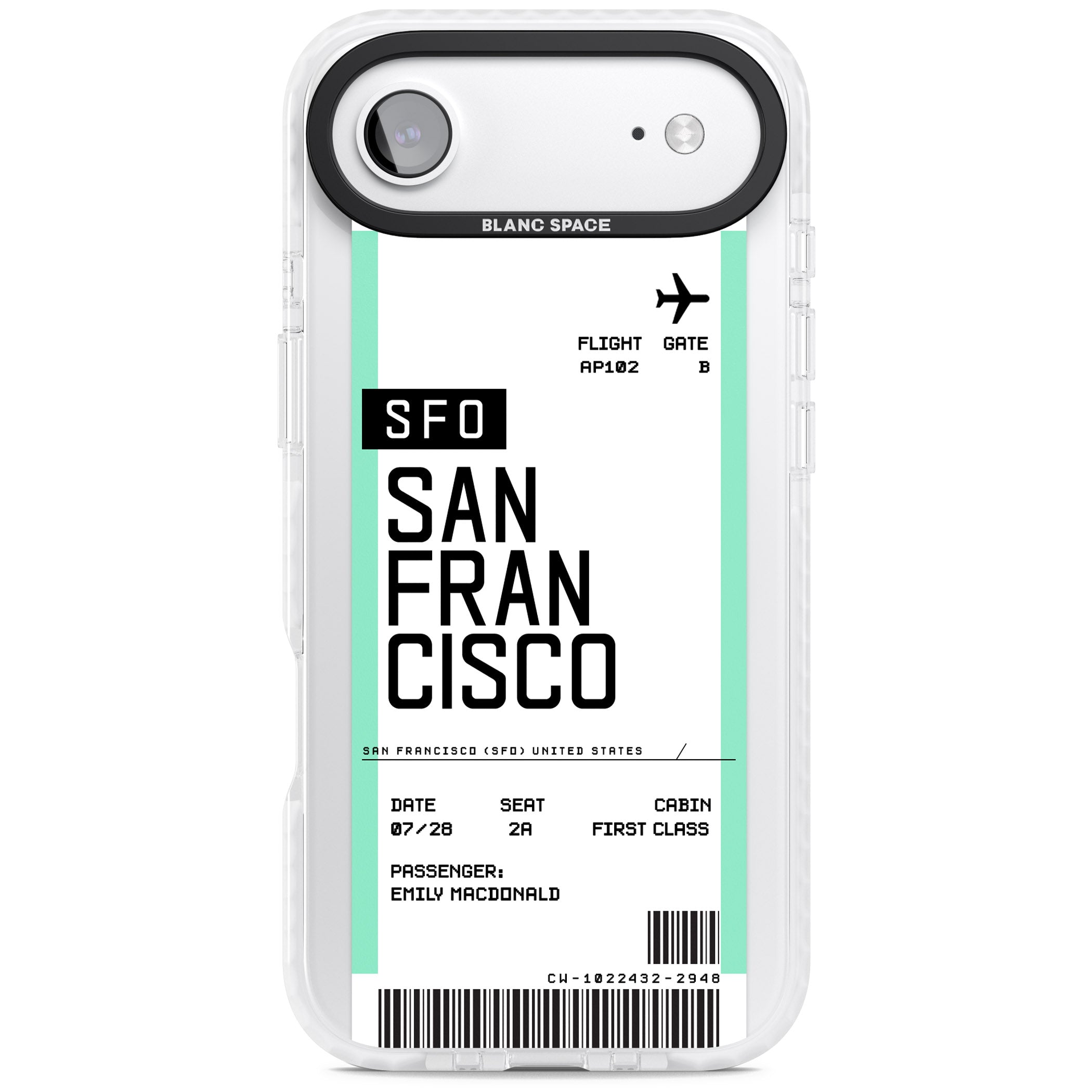 Personalised San Francisco Boarding Pass iPhone 17 Air Impact Pro Clear Phone Case