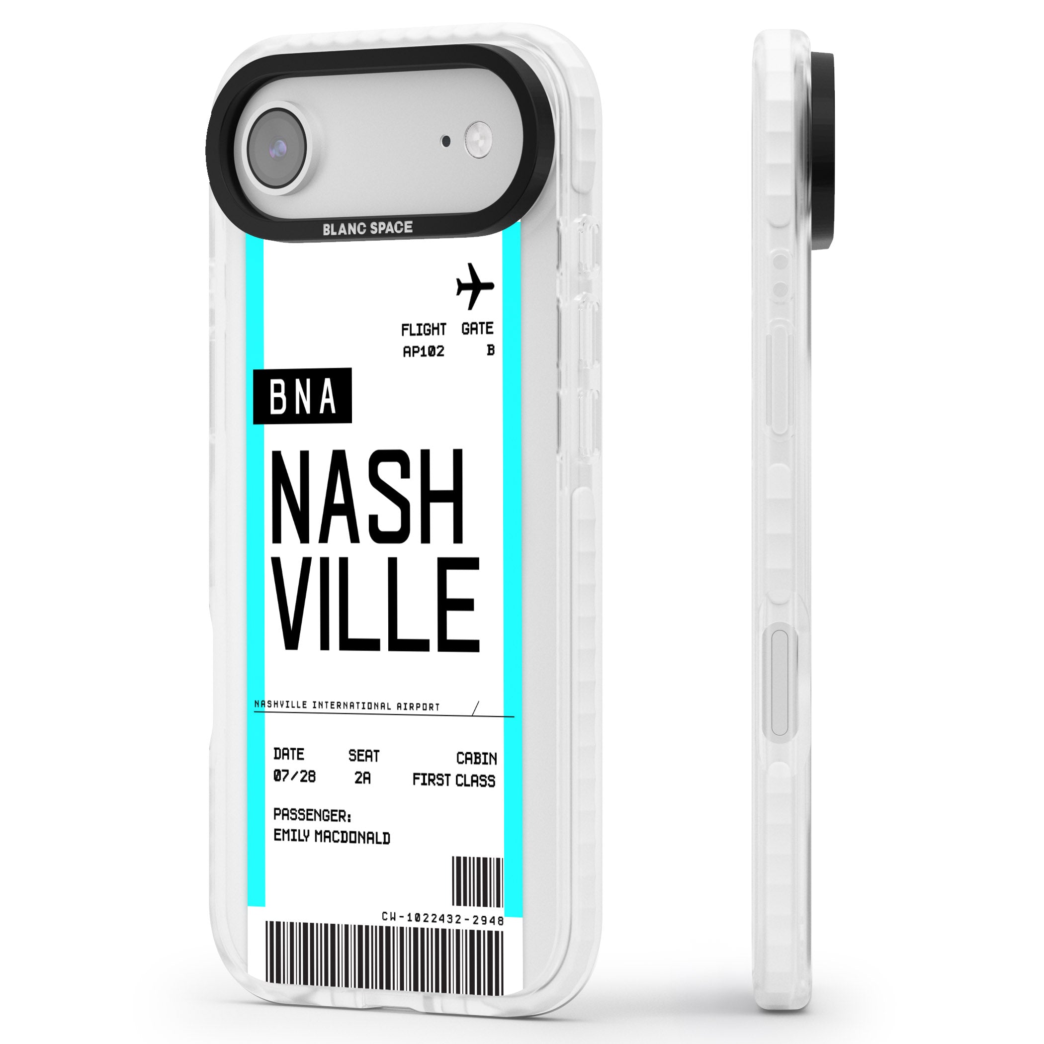 Personalised Nashville Boarding Pass iPhone 17 Air Impact Pro Clear Phone Case Side Profile