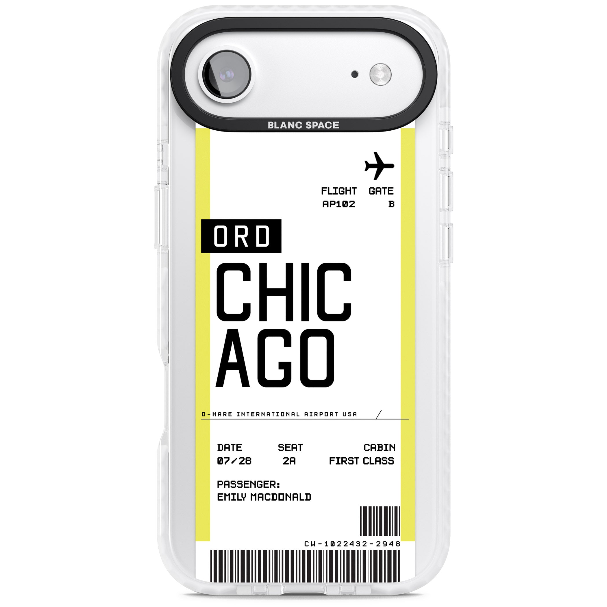 Personalised Chicago Boarding Pass iPhone 17 Air Impact Pro Clear Phone Case