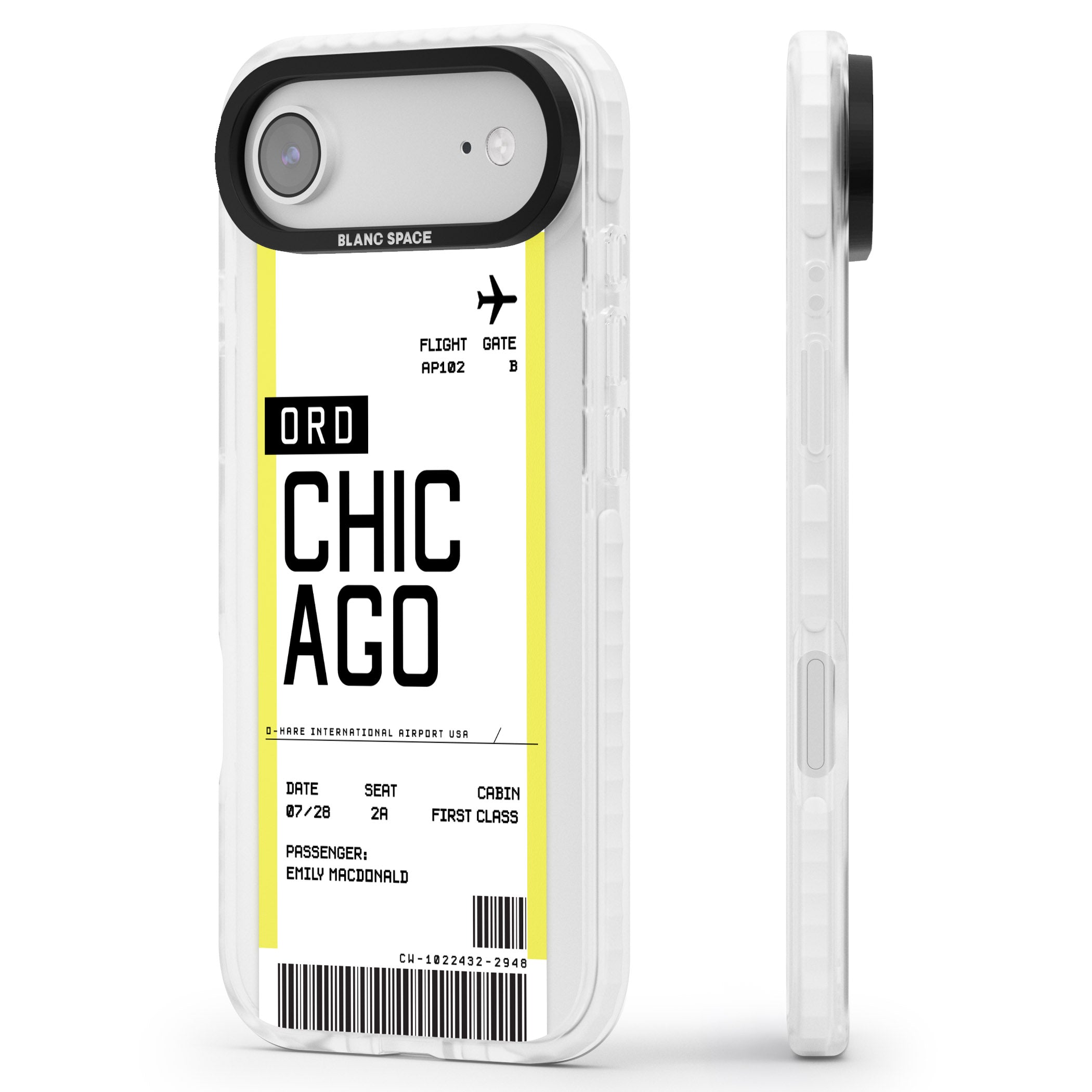 Personalised Chicago Boarding Pass iPhone 17 Air Impact Pro Clear Phone Case Side Profile