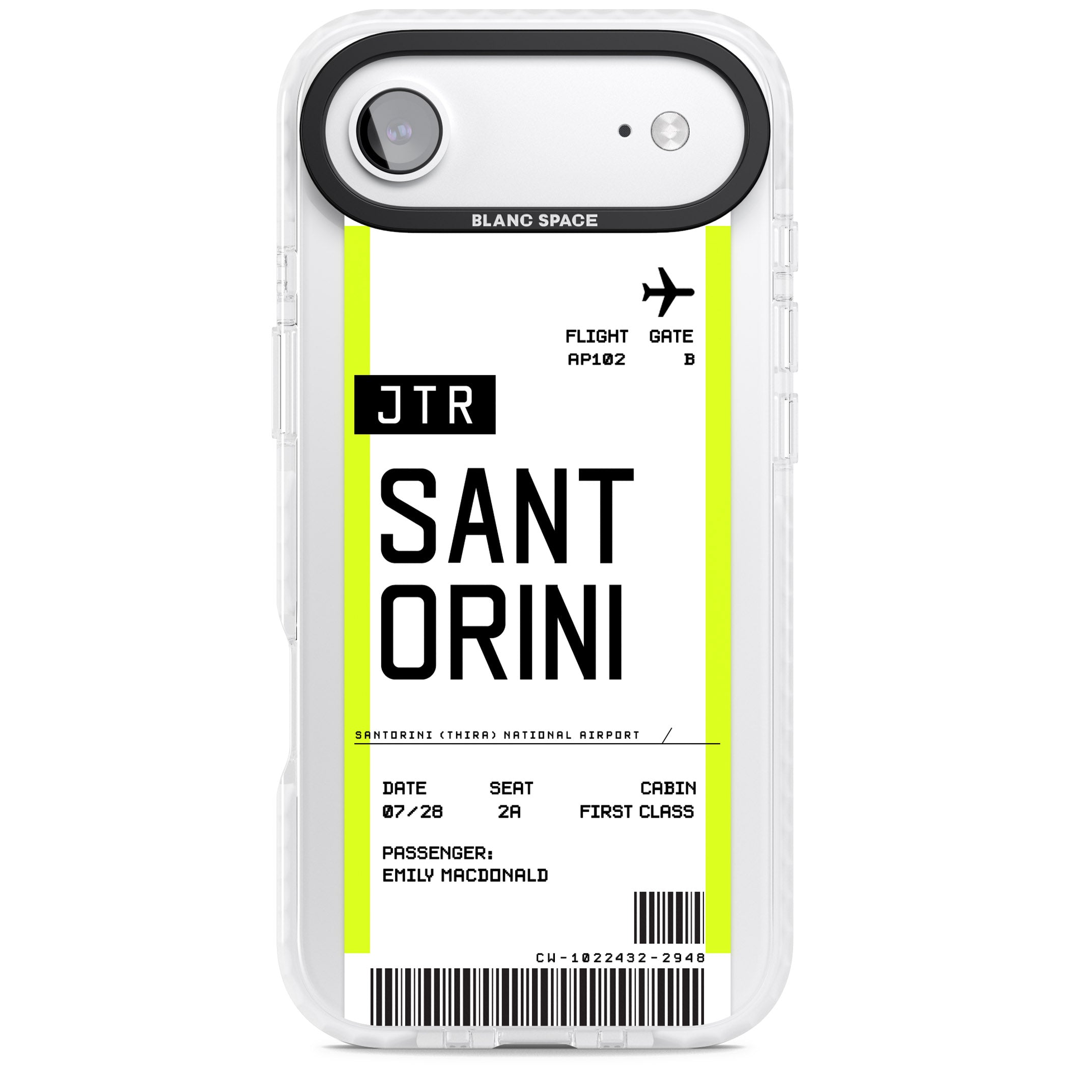 Personalised Santorini Boarding Pass iPhone 17 Air Impact Pro Clear Phone Case